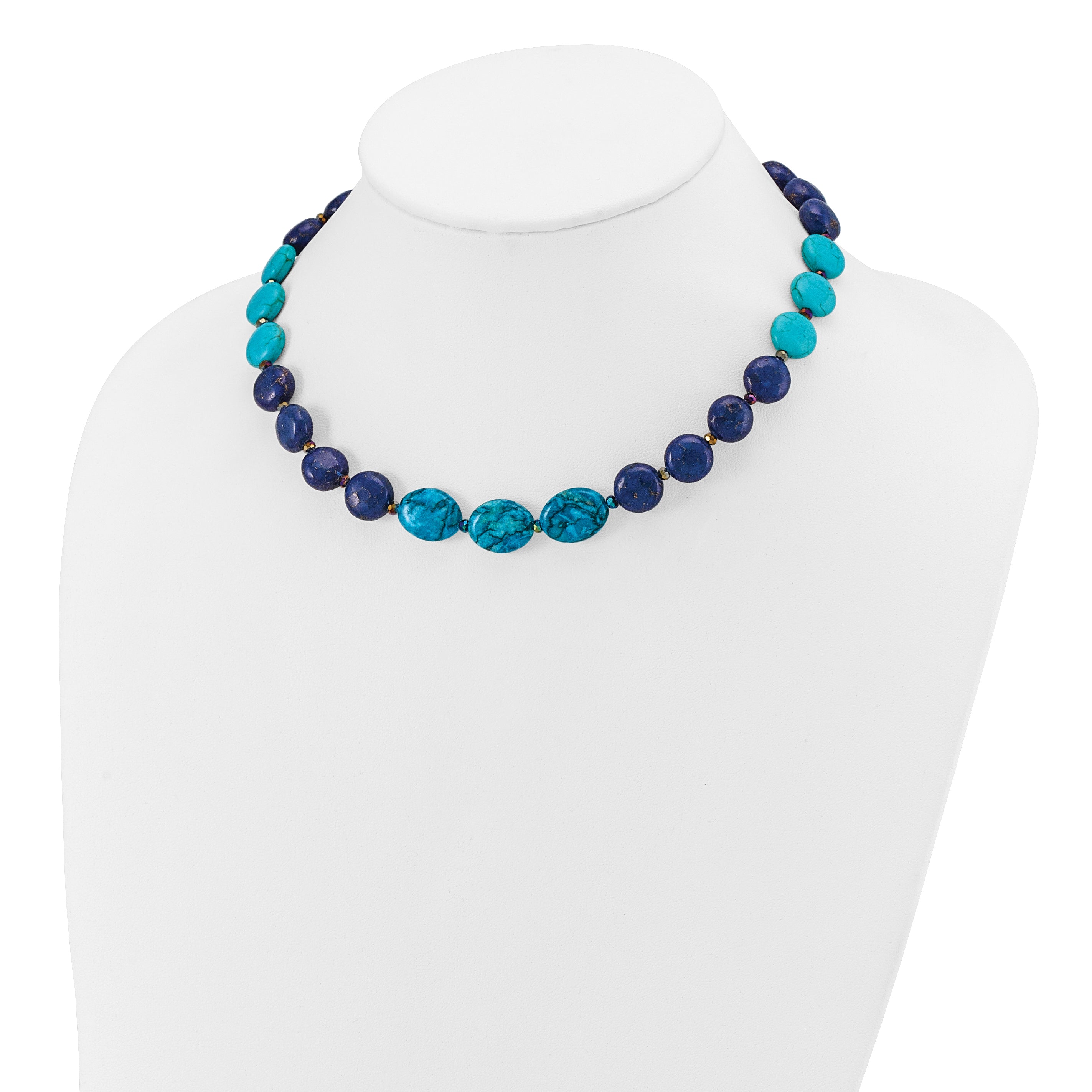 Sterling Silver Agate,Crystal,Jasper, Recon. Lapis w/2 in ext Necklace