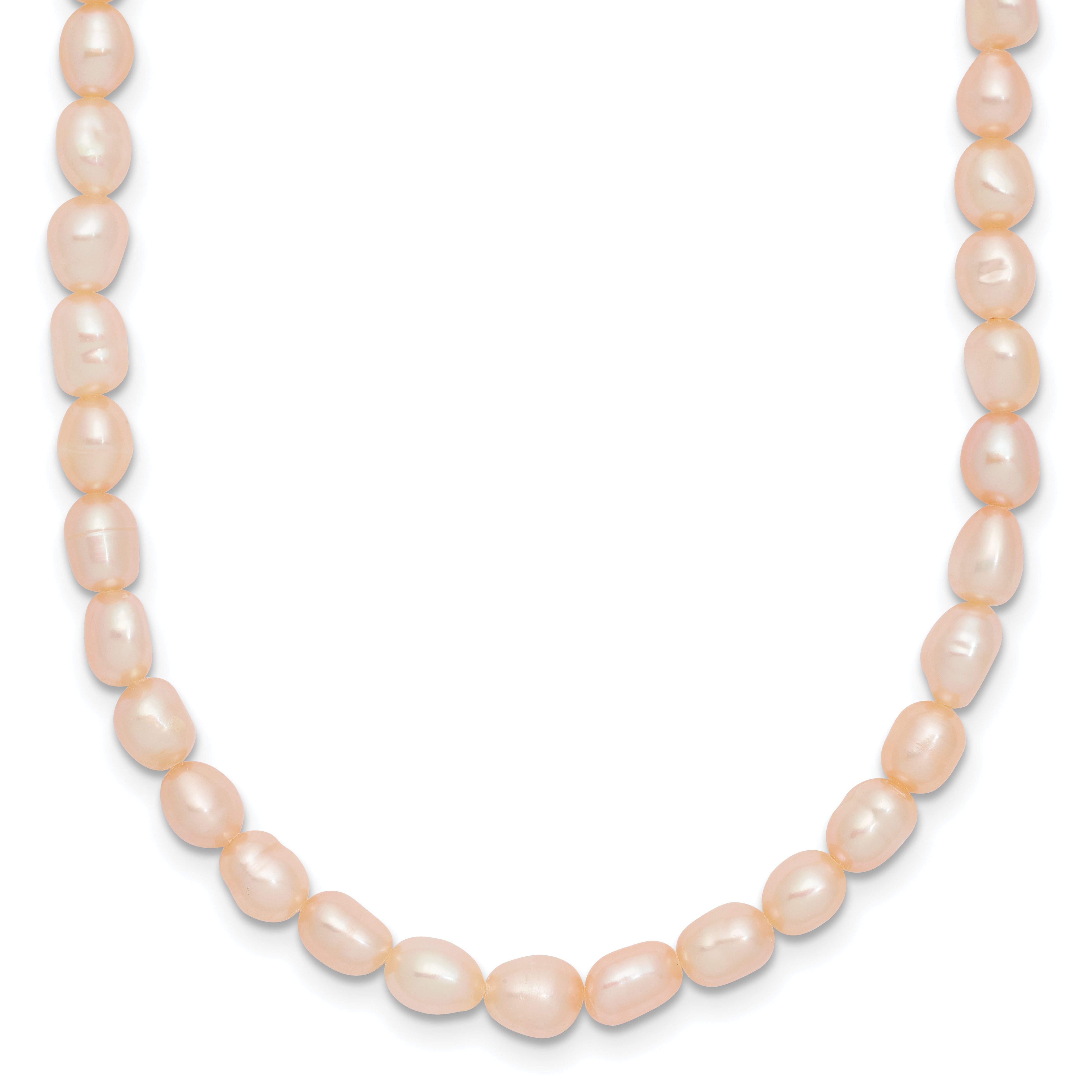 Sterling Silver Rhodium-plate 4-5mm Pink Rice Freshwater Cultured Pearl Children's 13 inch Necklace