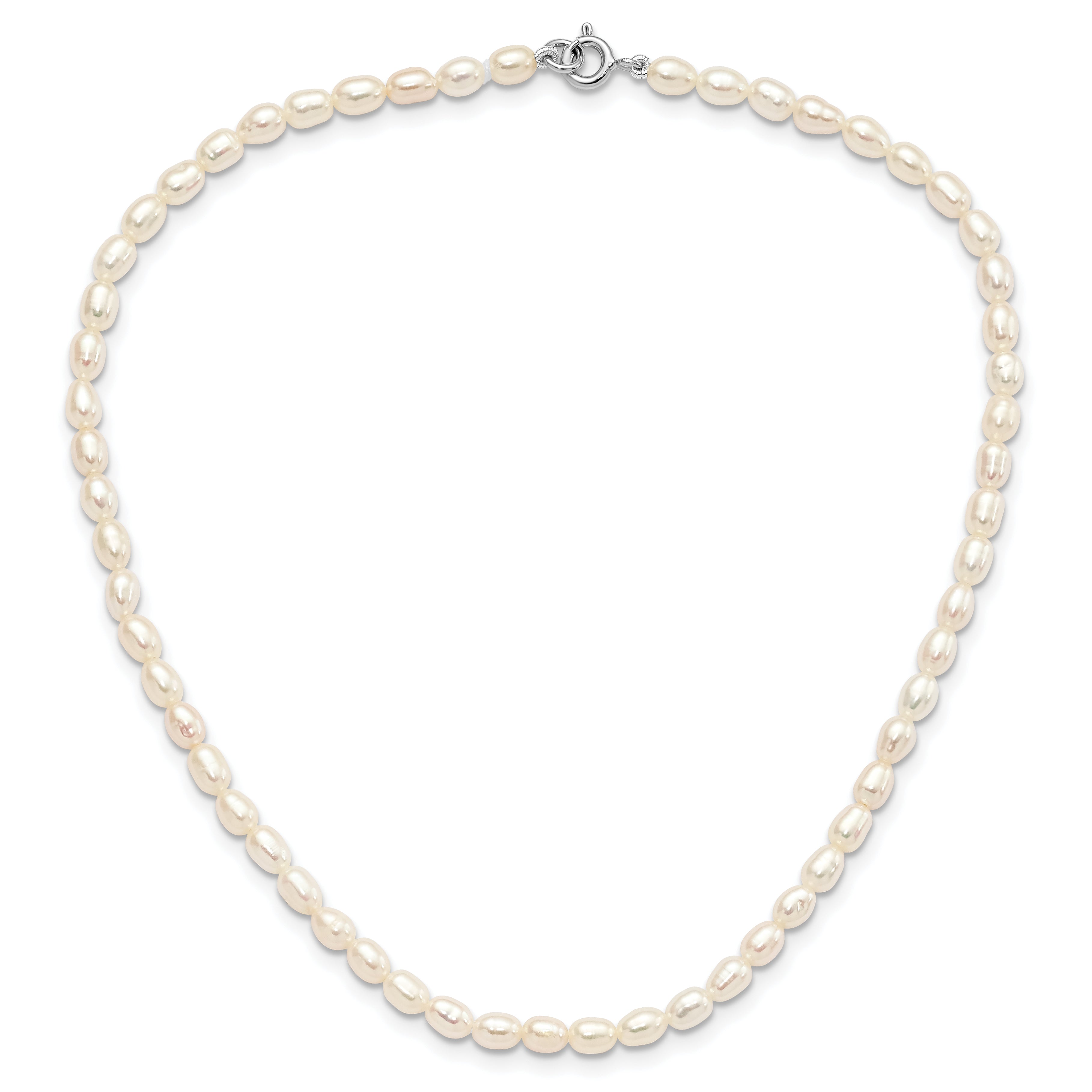 Sterling Silver Rhodium-plate 4-5mm White Rice Freshwater Cultured Pearl Children's 13 inch Necklace