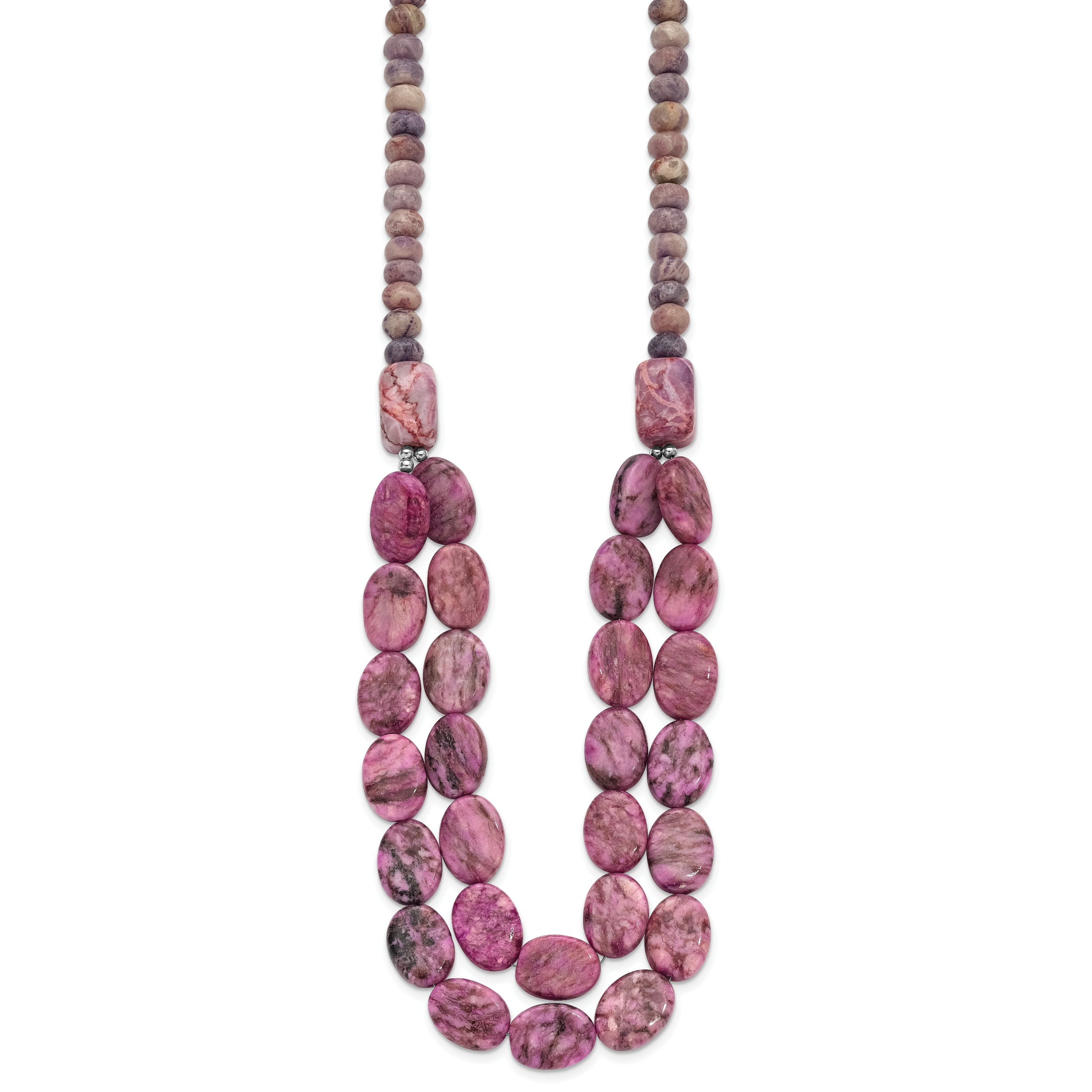 Sterling Silver Charoite, Jade, Pink and Purple Jasper w/2in ext Necklace