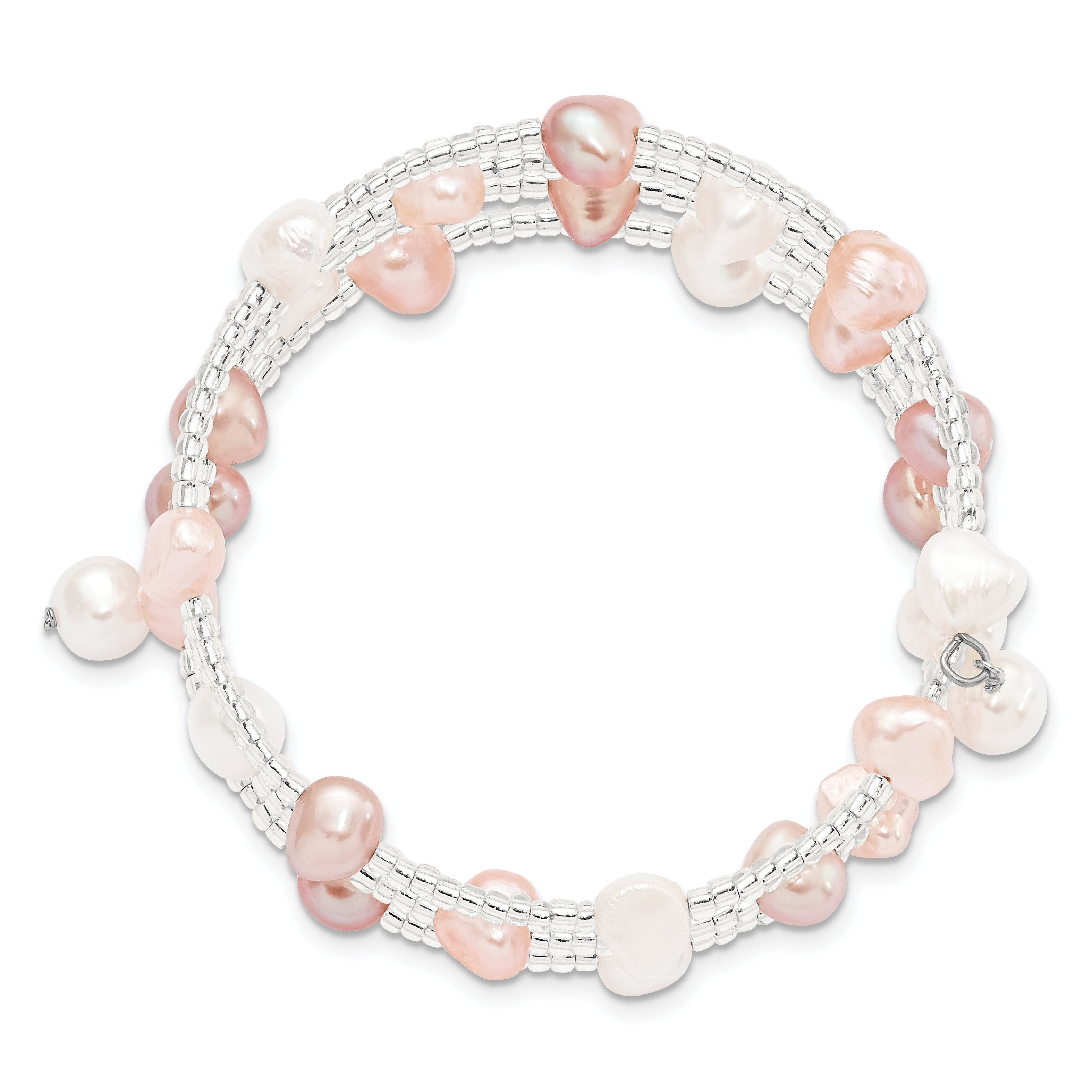 6-7Mm Multicolored Baroque Freshwater Cultured Pearl And Glass Beaded Wrap Bracelet