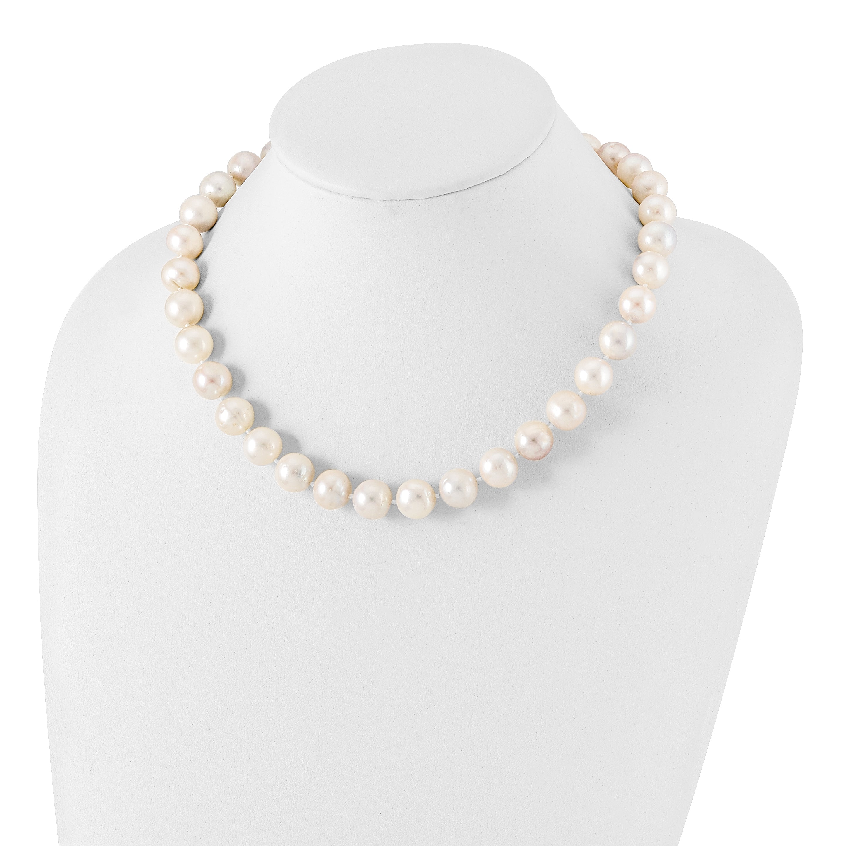 Sterling Silver Rhodium-plated 12-13mm White Near-Round Freshwater Cultured Pearl 18 inch Necklace