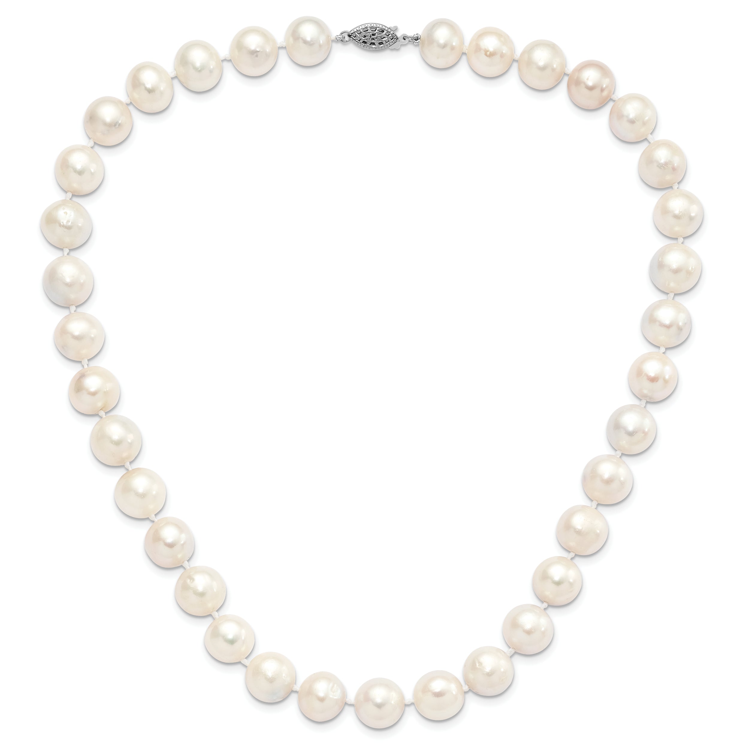 Sterling Silver Rhodium-plated 12-13mm White Near-Round Freshwater Cultured Pearl 18 inch Necklace