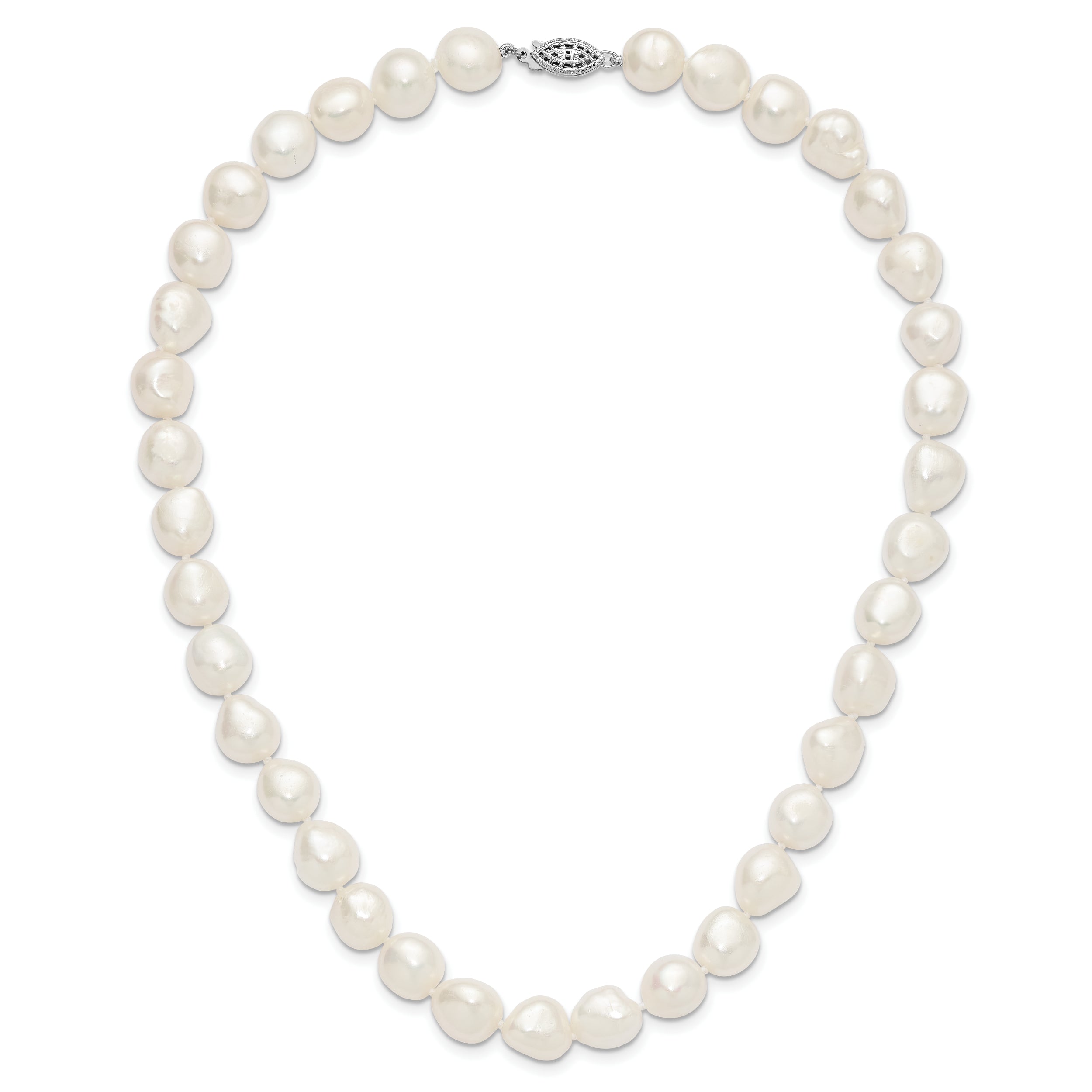 Sterling Silver Rhodium-plated 11-12mm White Baroque Freshwater Cultured Pearl 18 inch Necklace