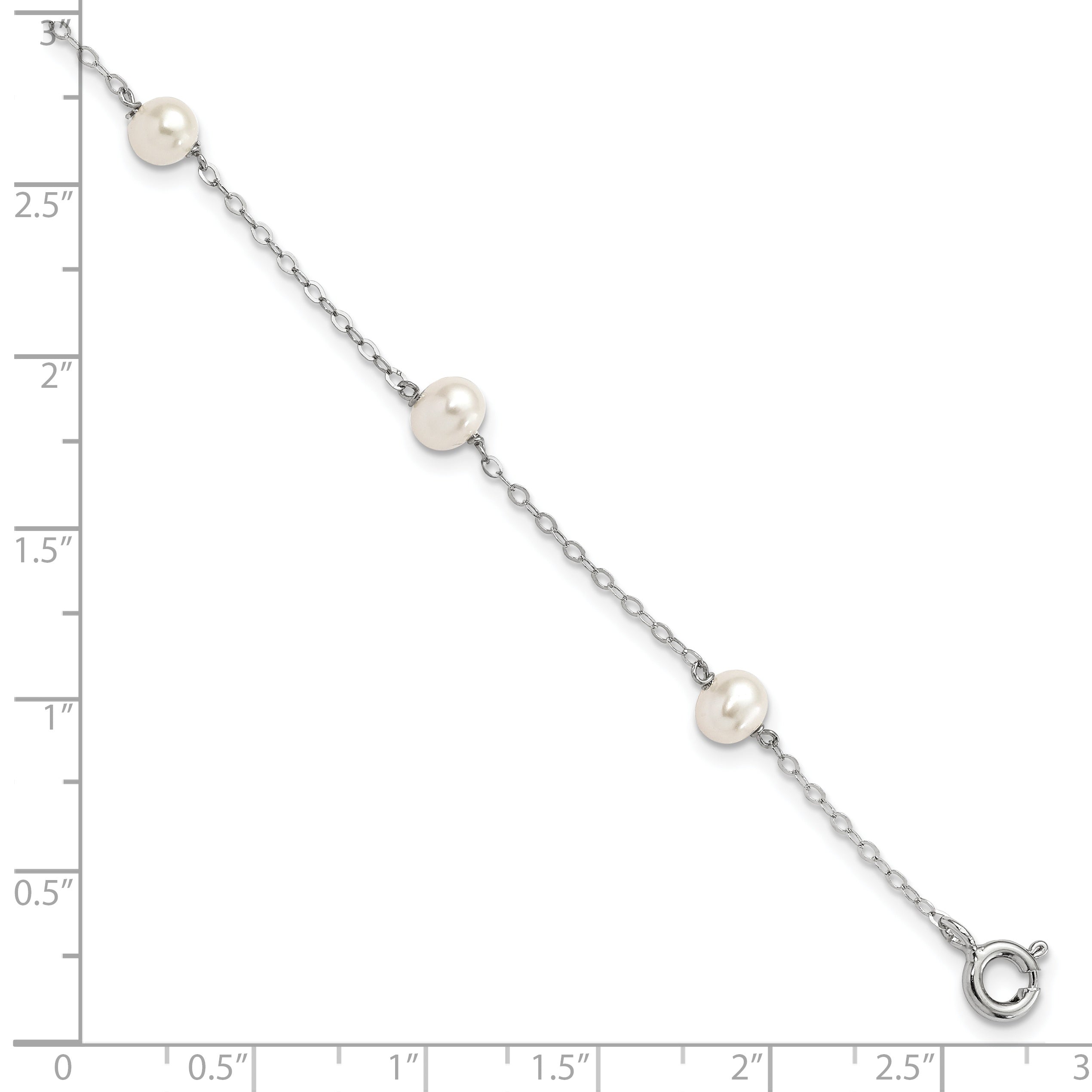 Sterling Silver Rhodium-plated 4-5mm White Semi-Round Freshwater Cultured Pearl 5-Station 7 inch Bracelet