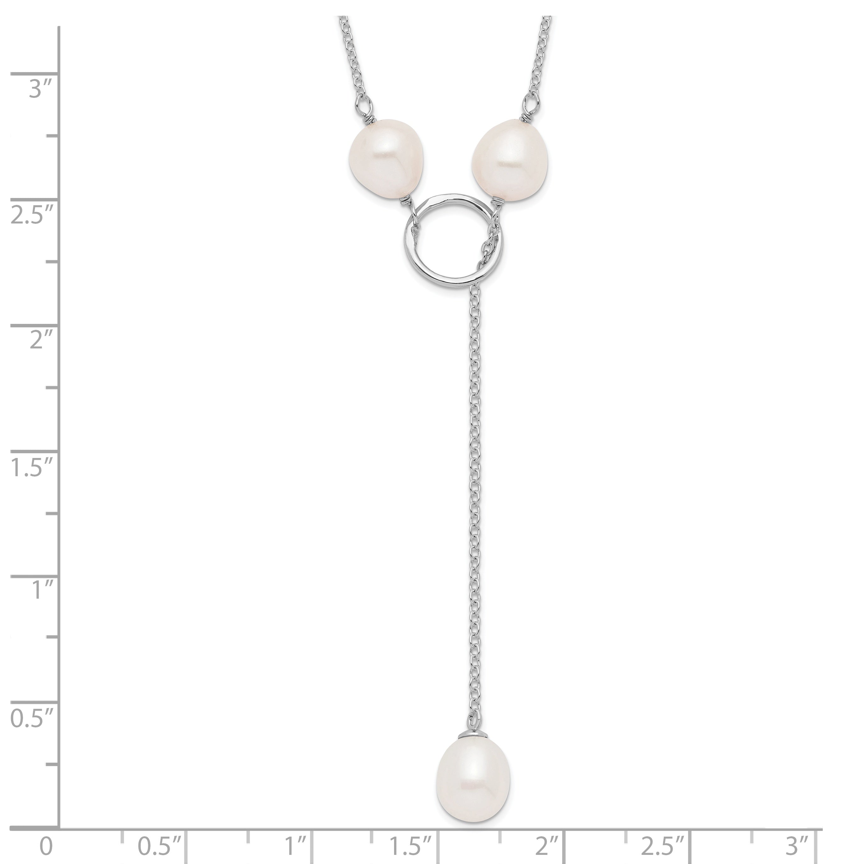 Sterling Silver Rhodium-plated 7-8mm White Teardrop Freshwater Cultured Pearl 13-Station Adjustable Drop Toggle 19 inch Necklace