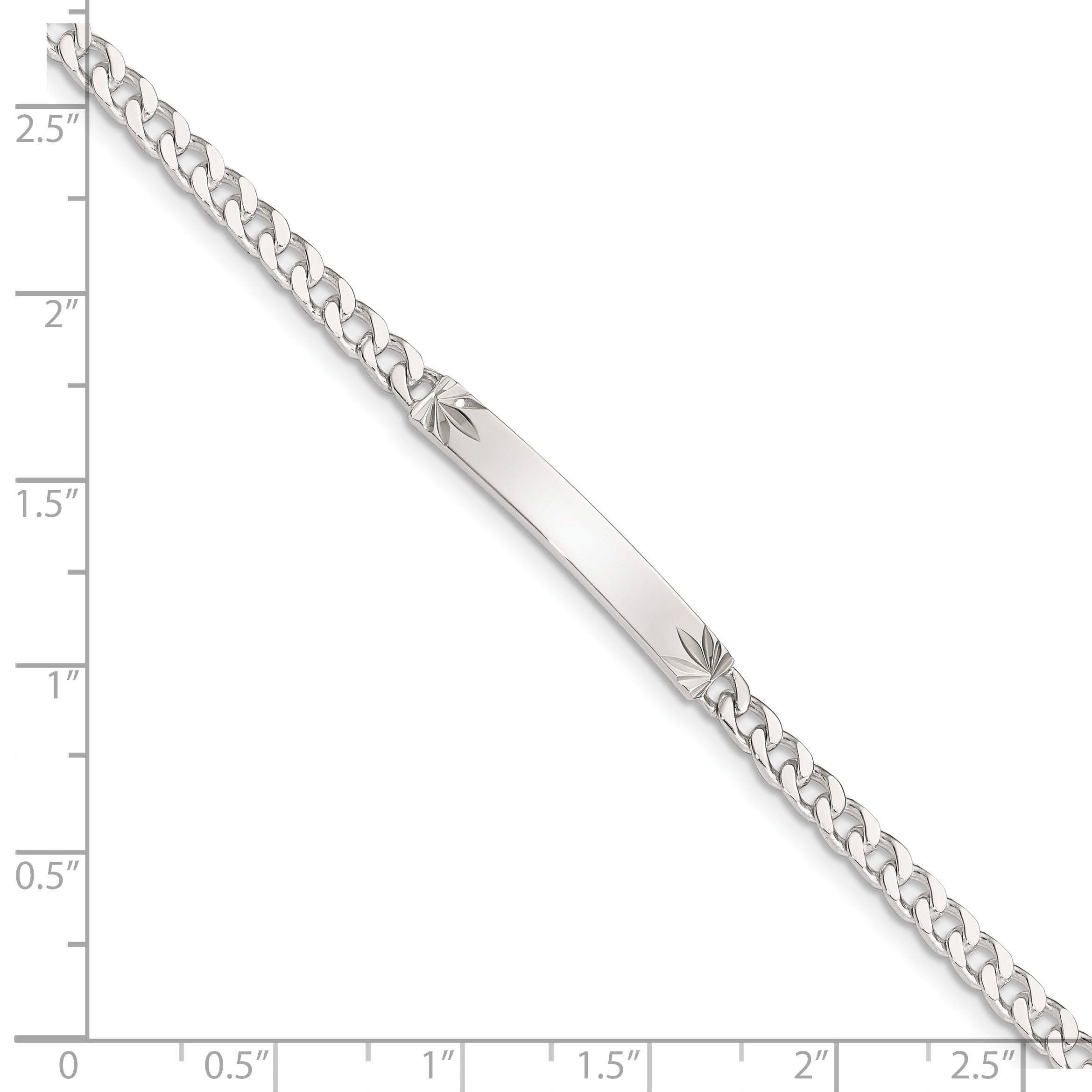 Sterling Silver Polished Engraveable Curb Link ID Bracelet