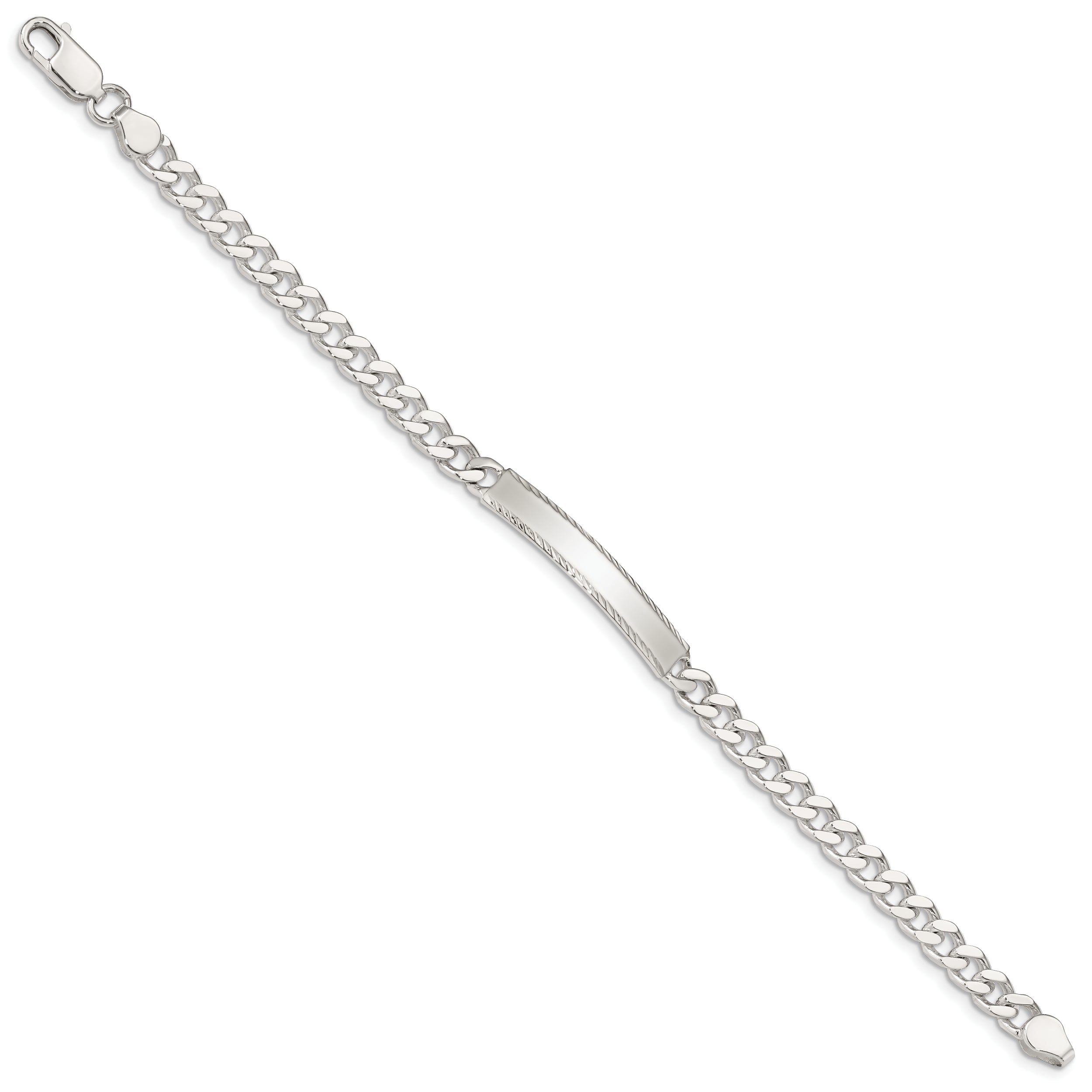 Sterling Silver Diamond-cut Engraveable Curb Link IN Bracelet