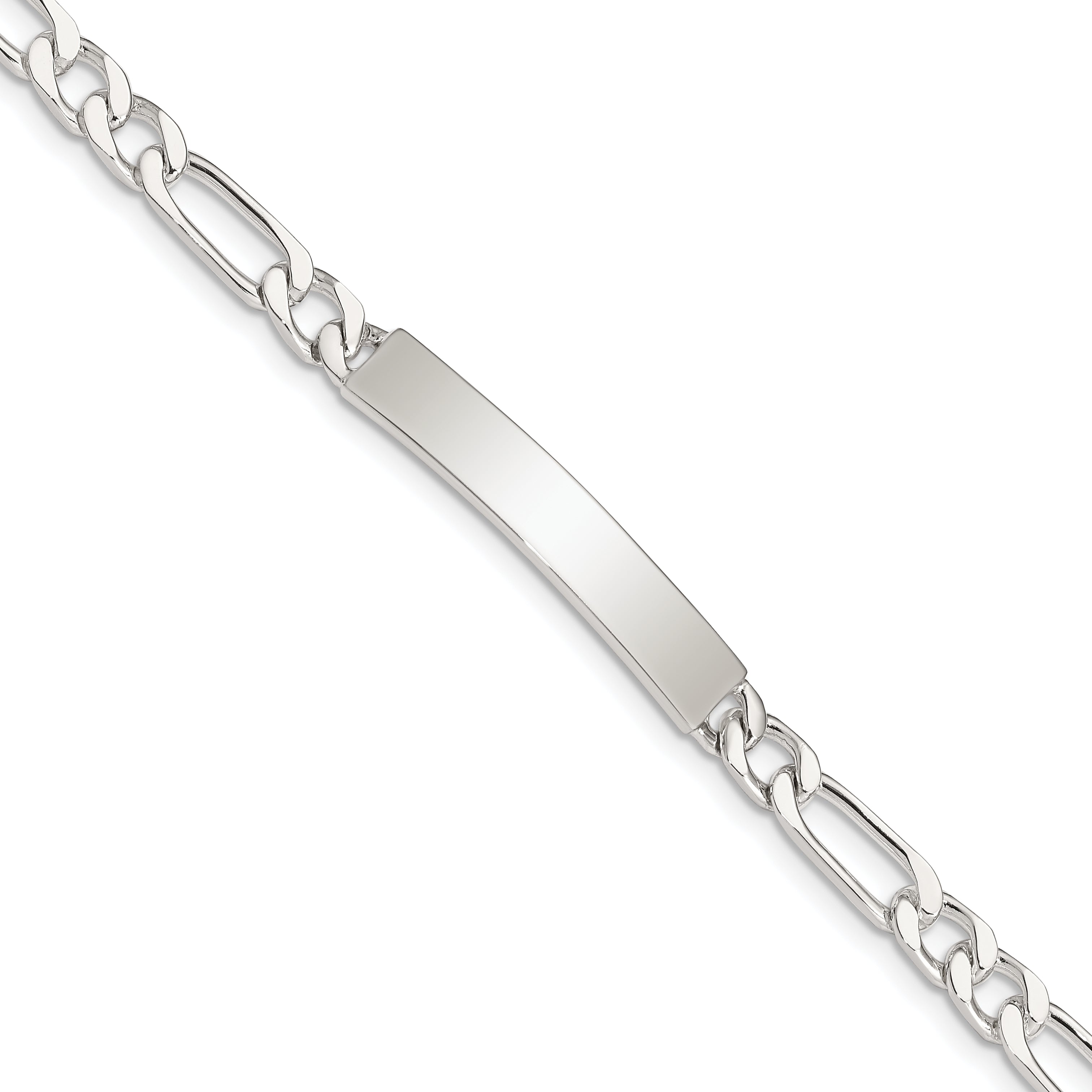 Sterling Silver 7inch Polished Engraveable Figaro Link ID Bracelet