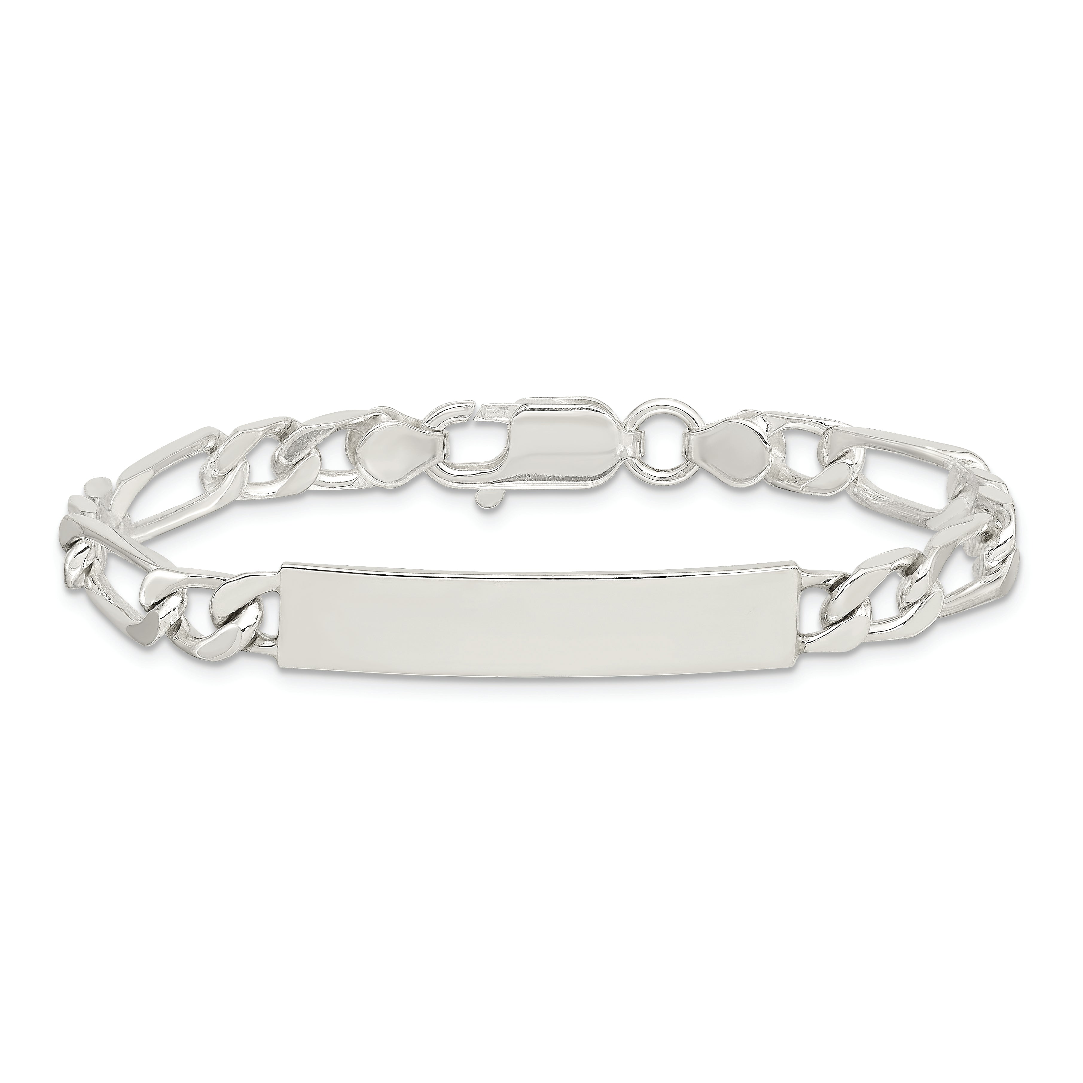 Sterling Silver 7inch Polished Engraveable Figaro Link ID Bracelet