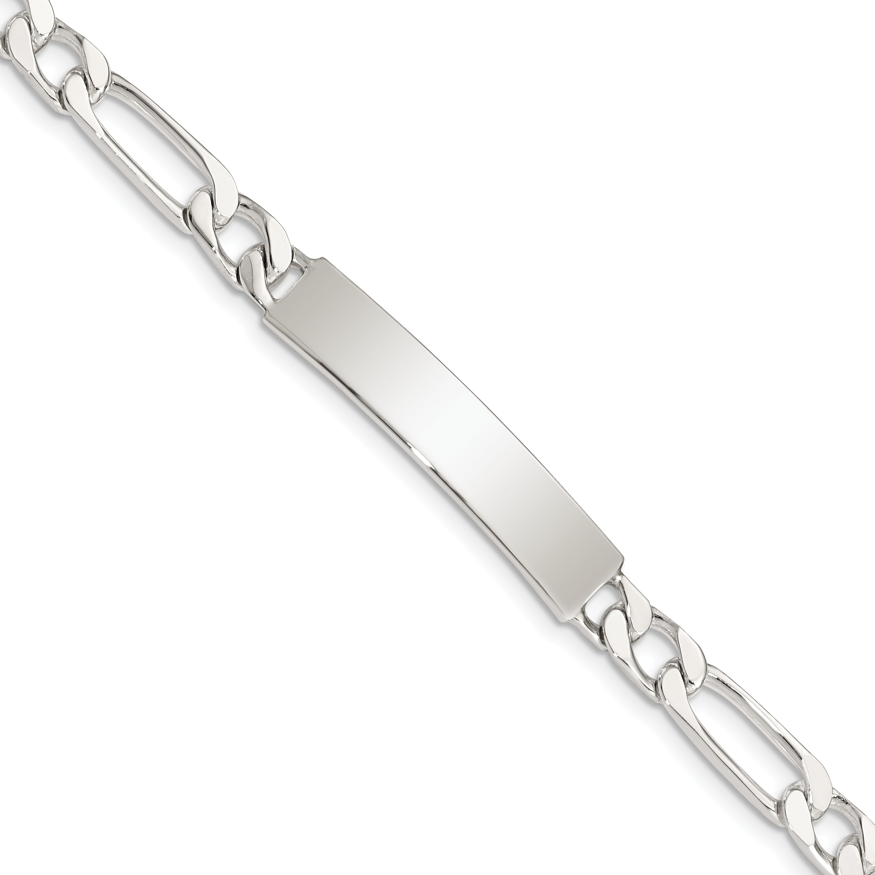 Sterling Silver 7inch Polished Engraveable Figaro Link ID Bracelet