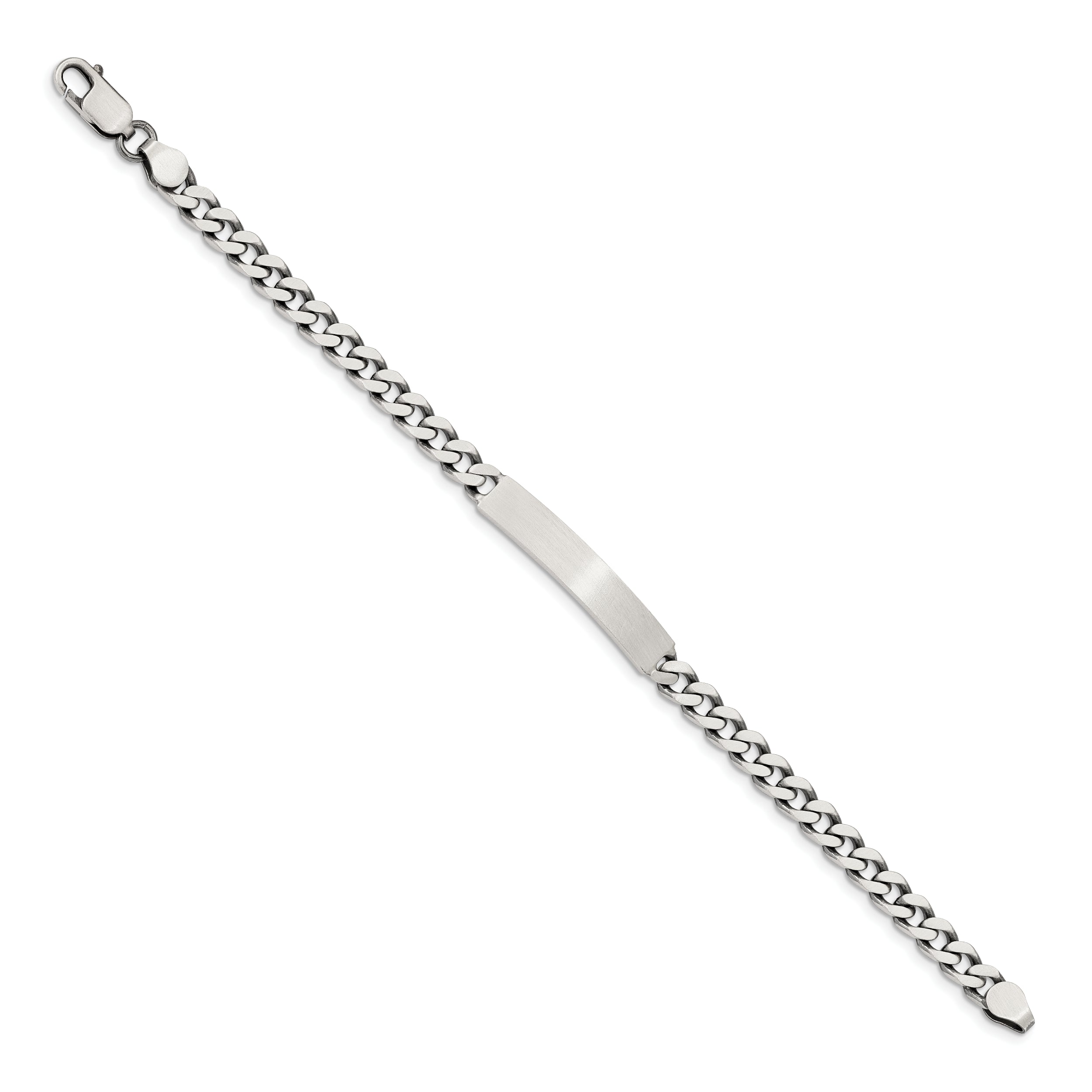 Sterling Silver 7inch Engraveable Antiqued Curb Link ID Bracelet
