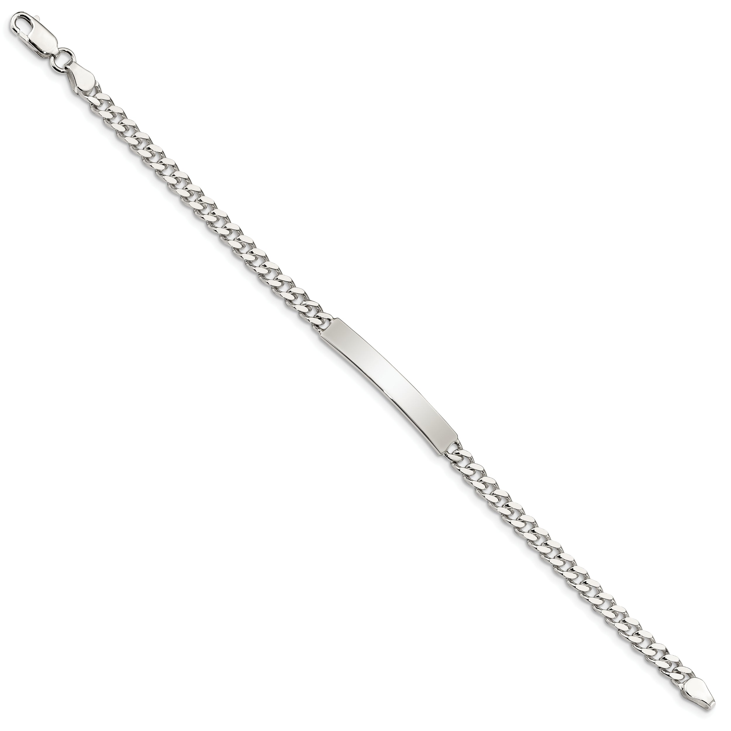 Sterling Silver Polished Engraveable Curb Link ID Bracelet