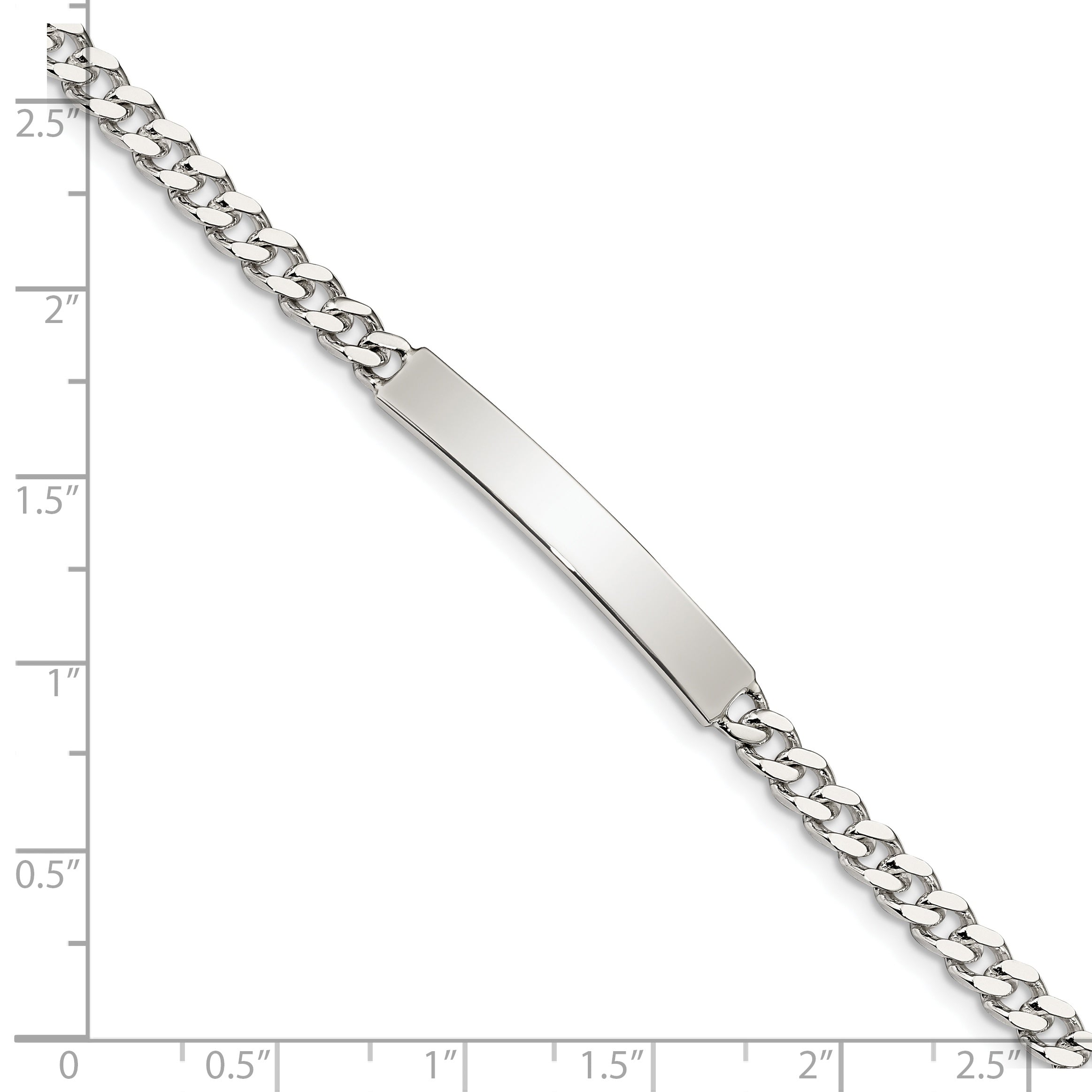 Sterling Silver Polished Engraveable Curb Link ID Bracelet