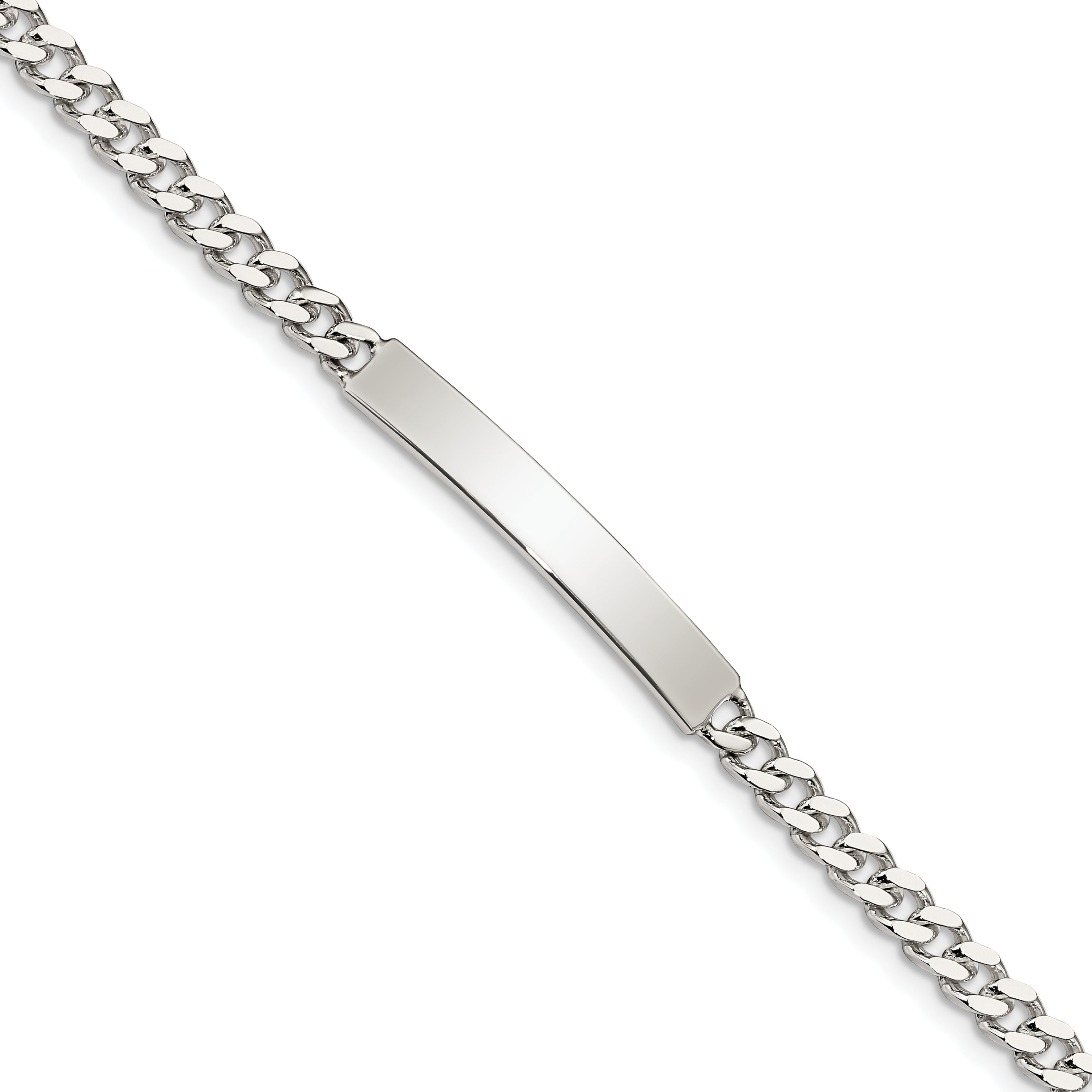 Sterling Silver Polished Engraveable Curb Link ID Bracelet