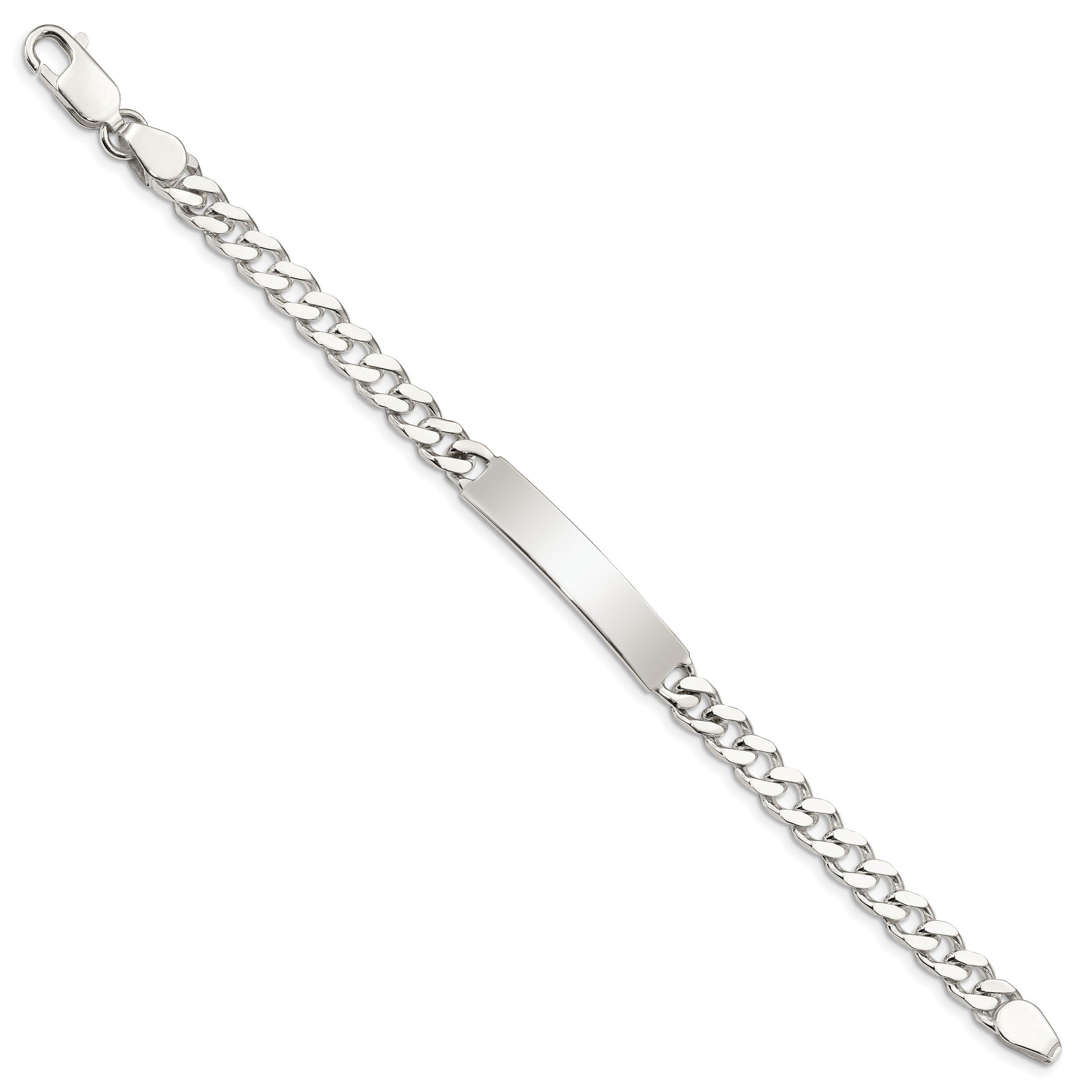 Sterling Silver Polished Engraveable Curb Link ID Bracelet