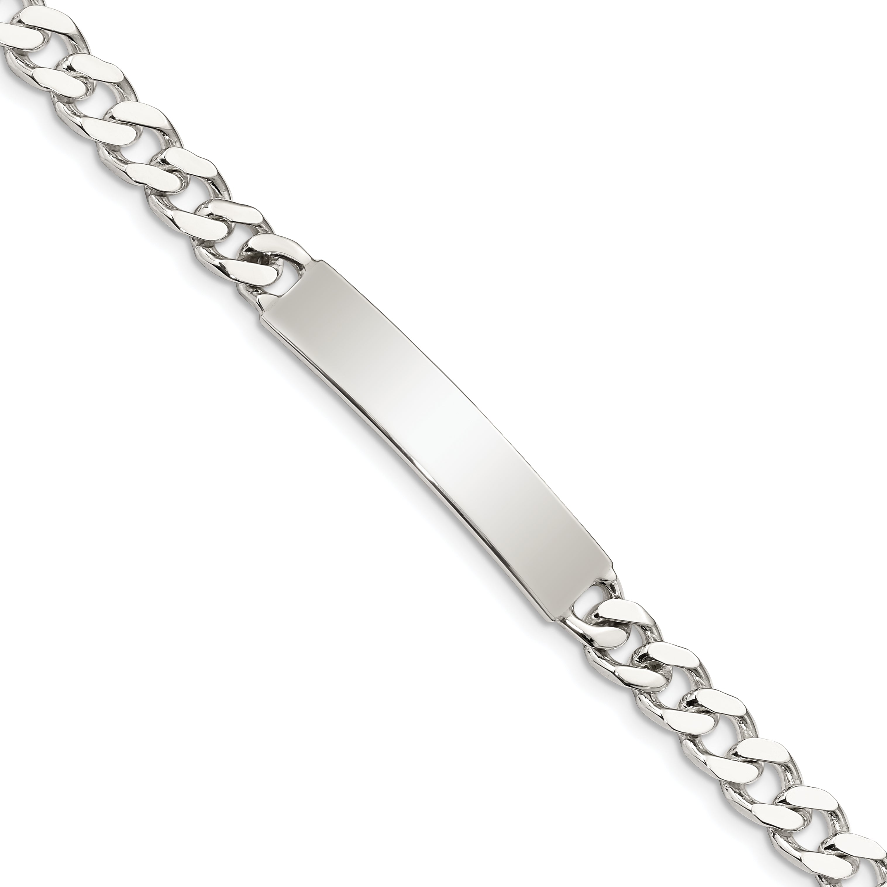 Sterling Silver Polished Engraveable Curb Link ID Bracelet