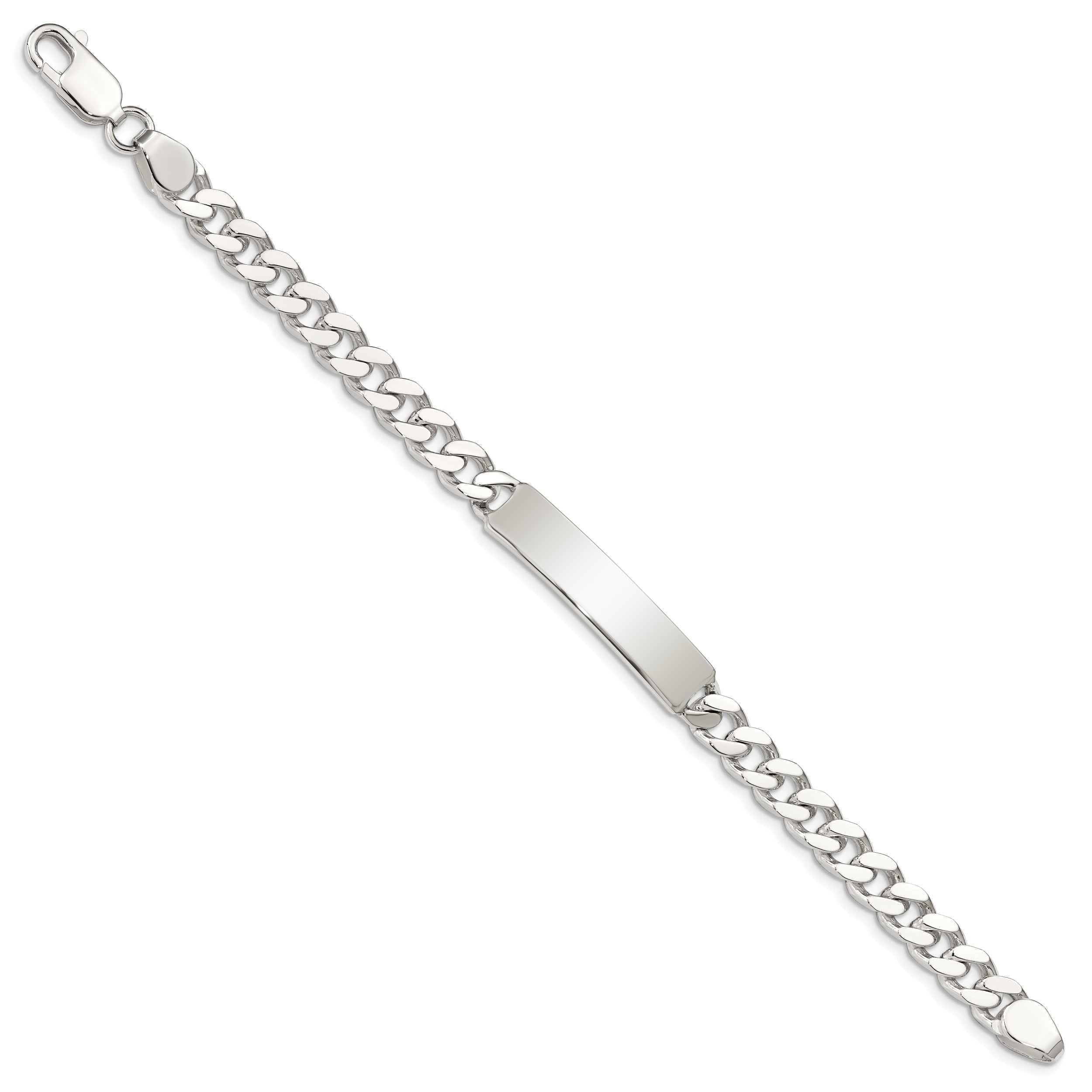Sterling Silver Polished Engraveable Curb Link ID Bracelet