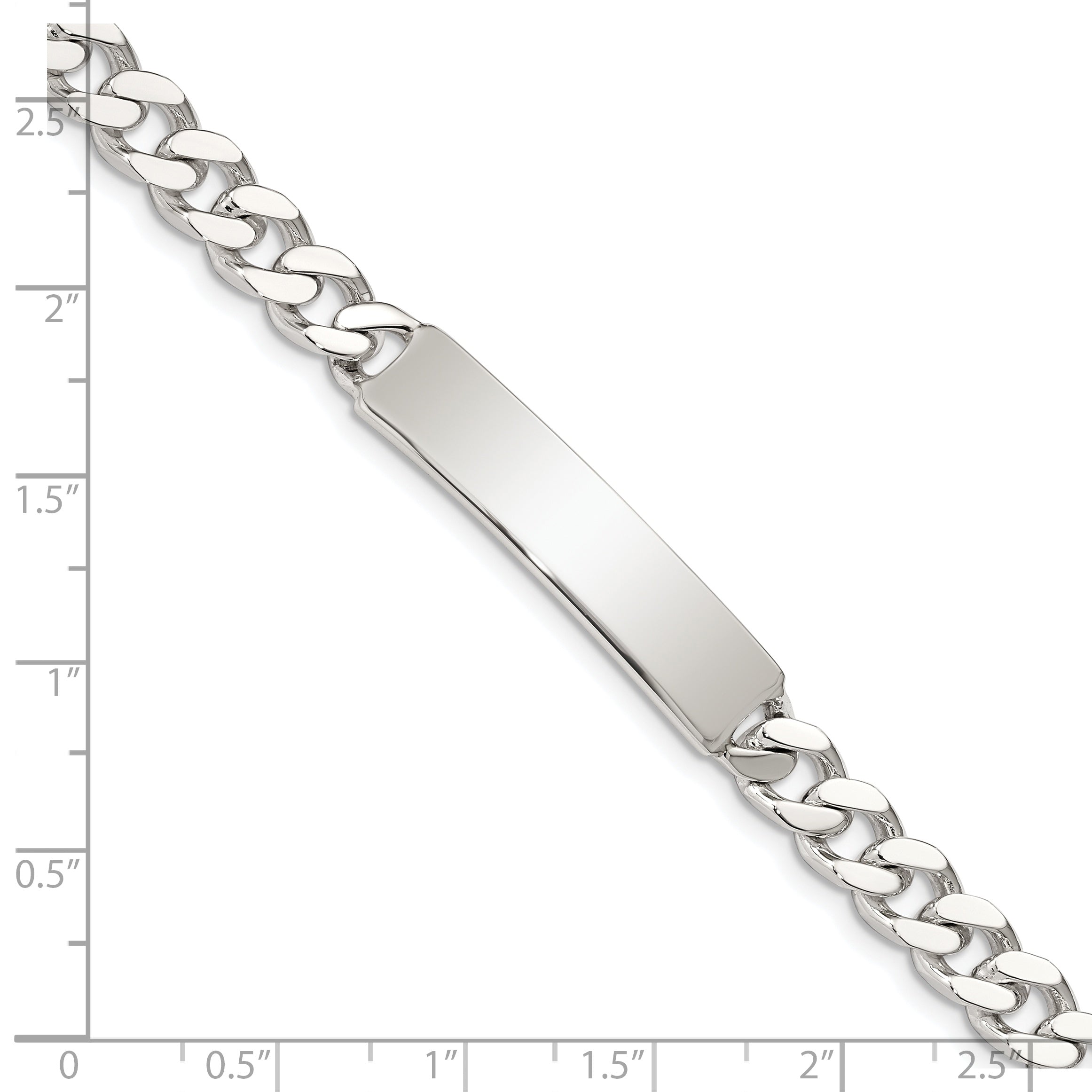Sterling Silver Polished Engraveable Curb Link ID Bracelet