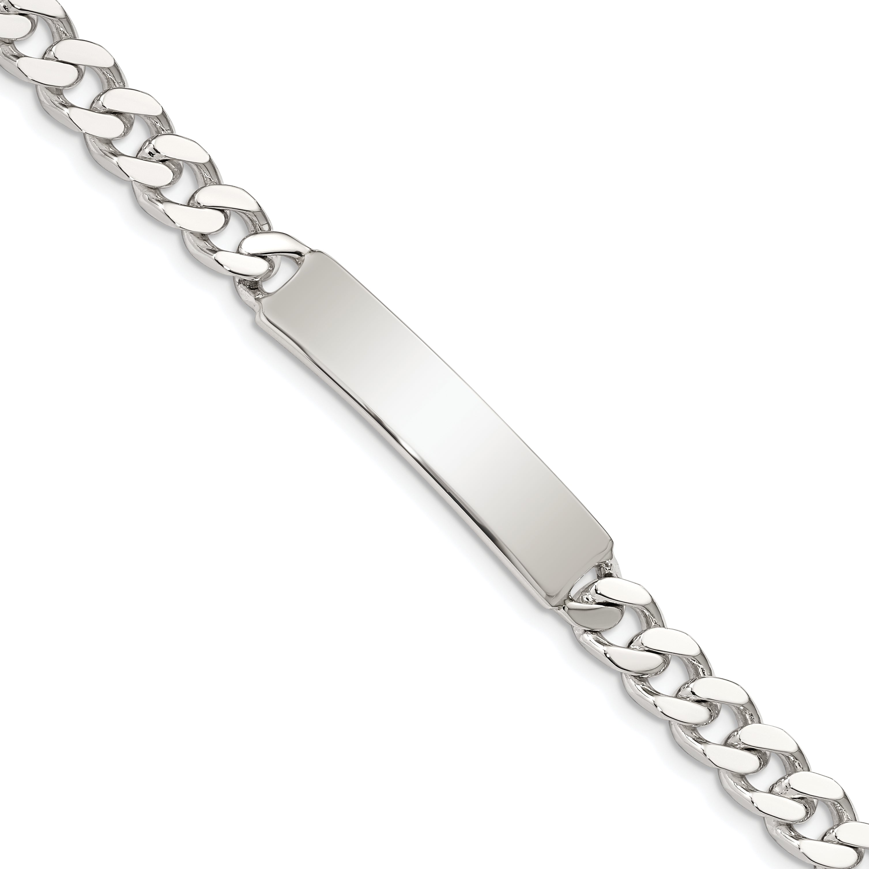 Sterling Silver Polished Engraveable Curb Link ID Bracelet