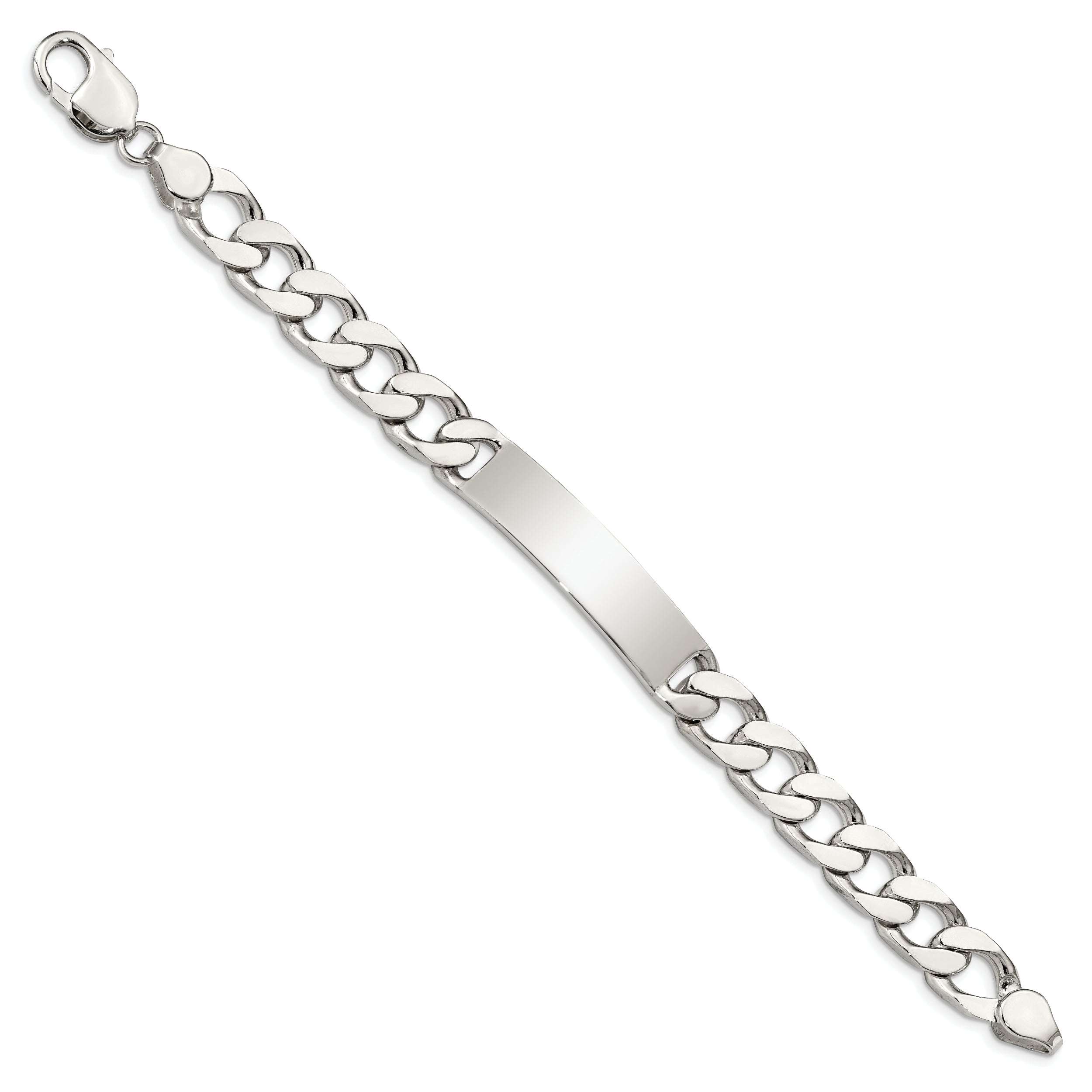 Sterling Silver Polished Engraveable Curb Link ID Bracelet