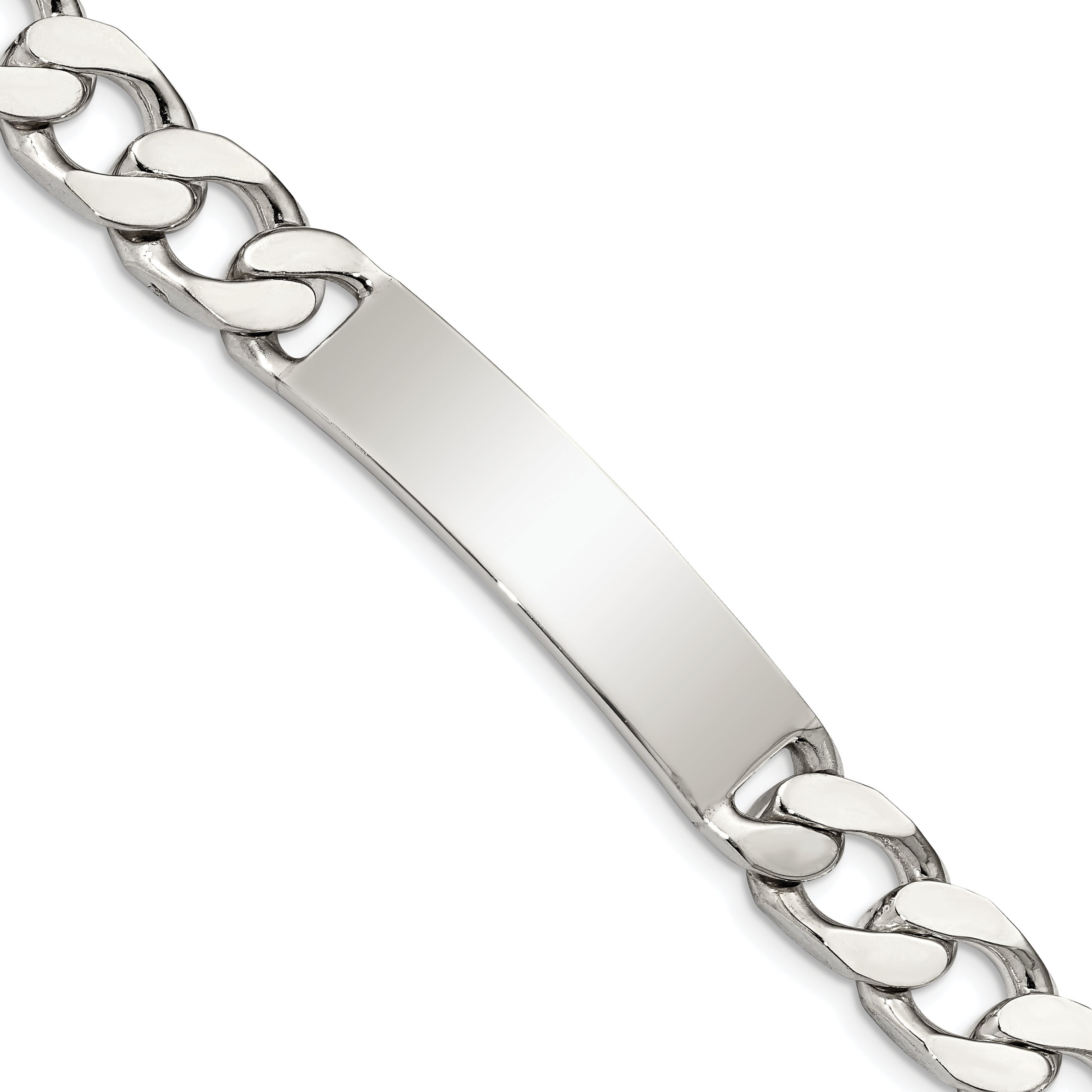Sterling Silver Polished Engraveable Curb Link ID Bracelet