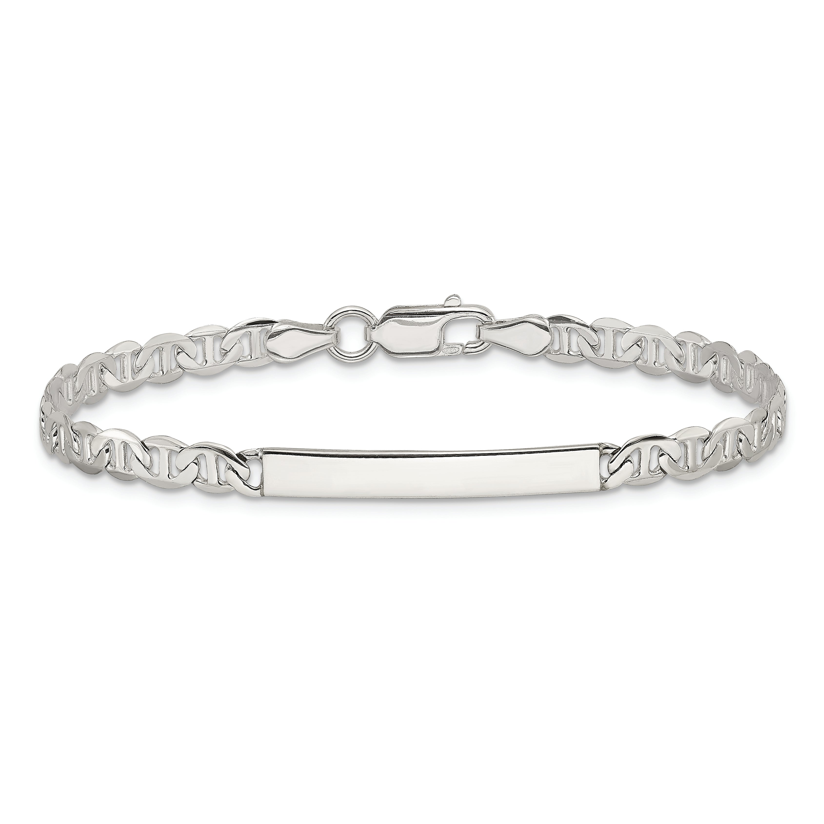 Sterling Silver Polished Engraveable Anchor Link ID Bracelet