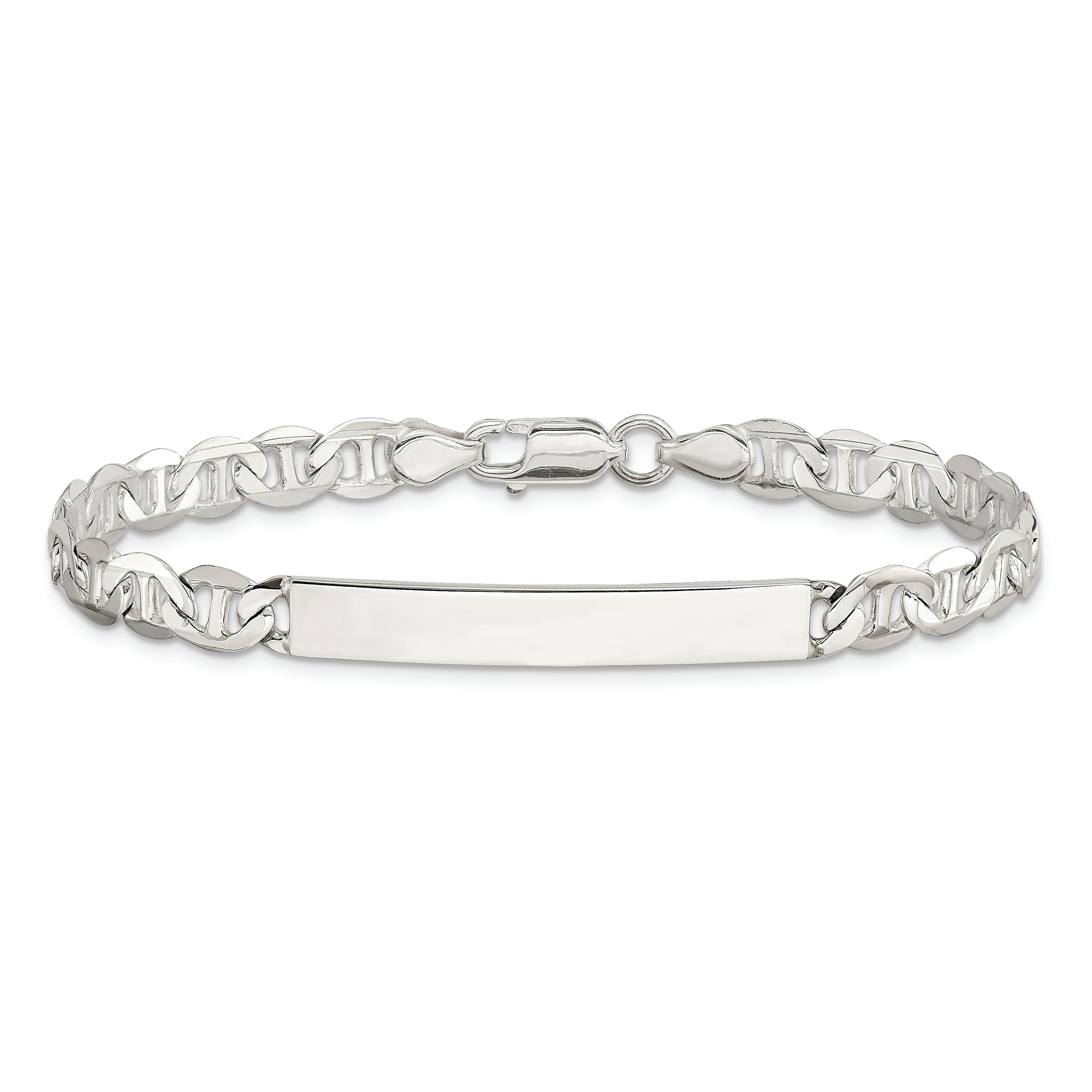 Sterling Silver 8inch Polished Engraveable Anchor Link ID Bracelet