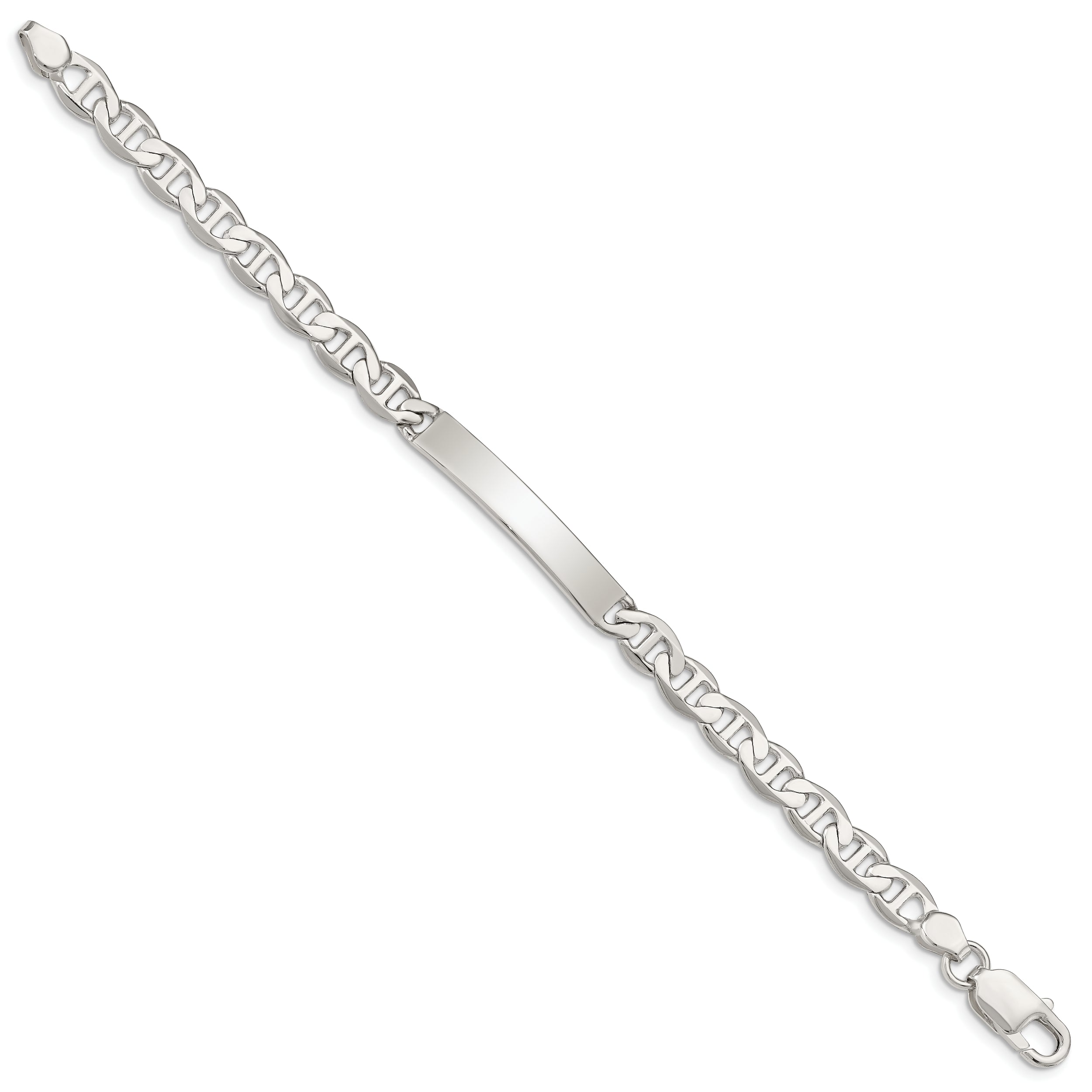 Sterling Silver Polished Engraveable Anchor Link ID Bracelet