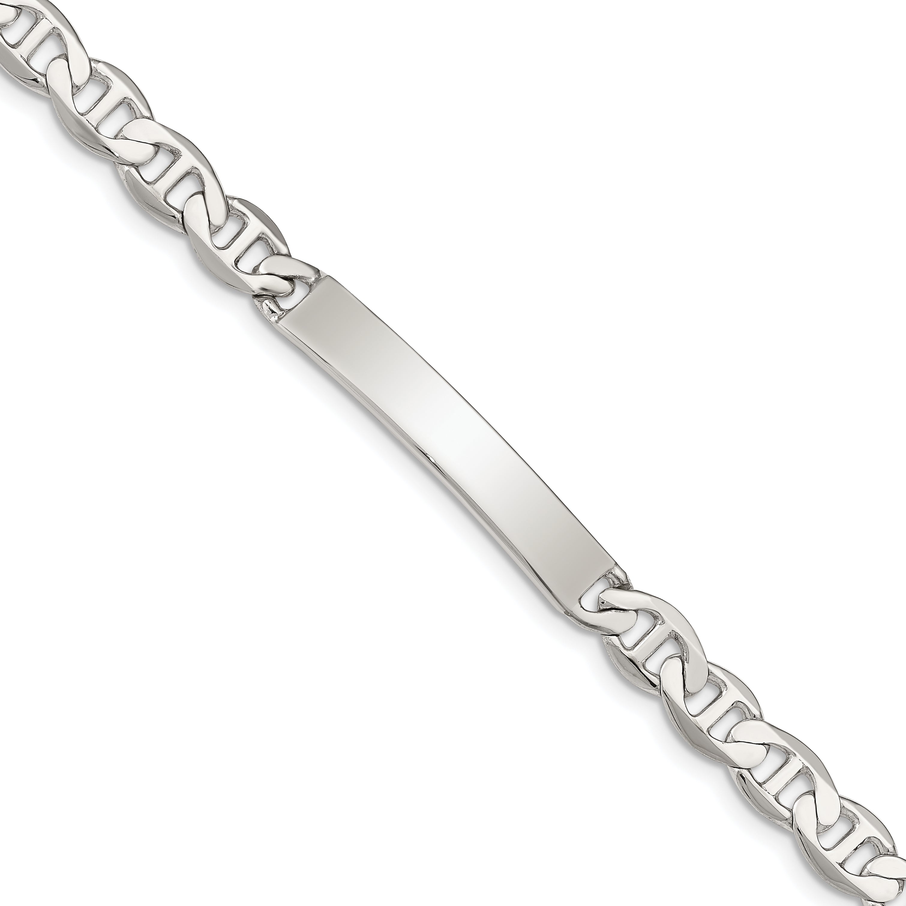 Sterling Silver Polished Engraveable Anchor Link ID Bracelet