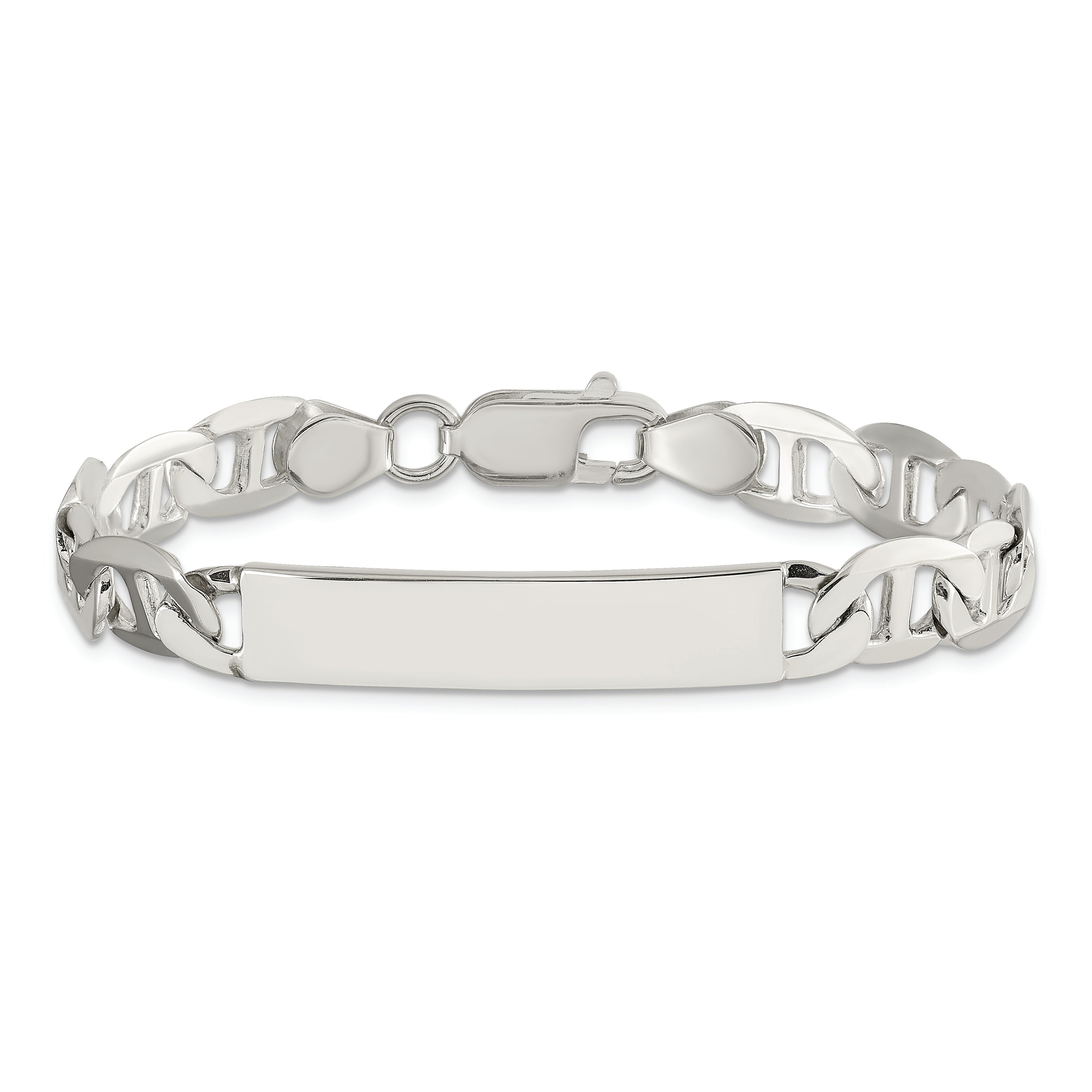 Sterling Silver 8inch Polished Engraveable Anchor Link ID Bracelet