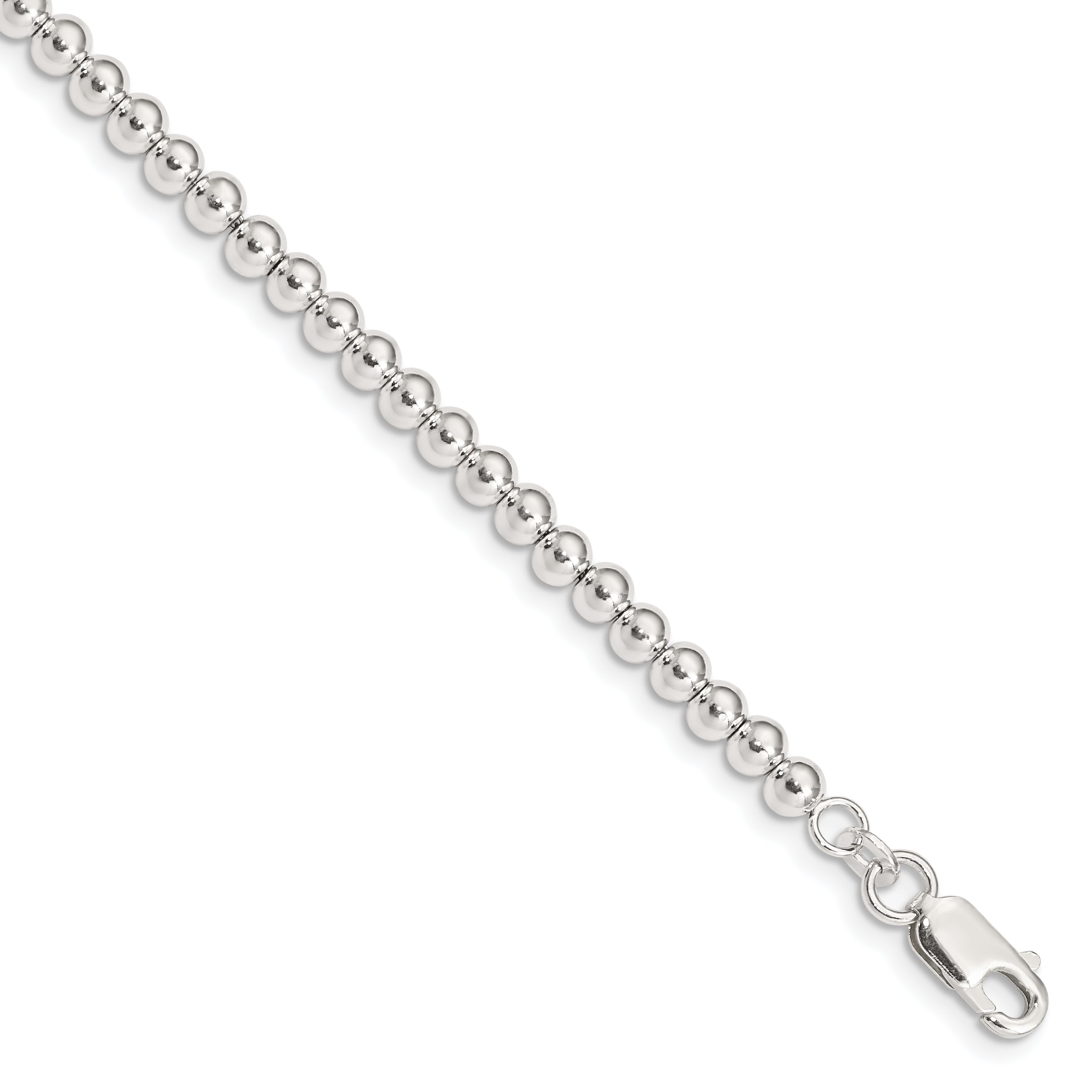 Sterling Silver Polished Beaded Chain with 1in Ext. Children's Bracelet