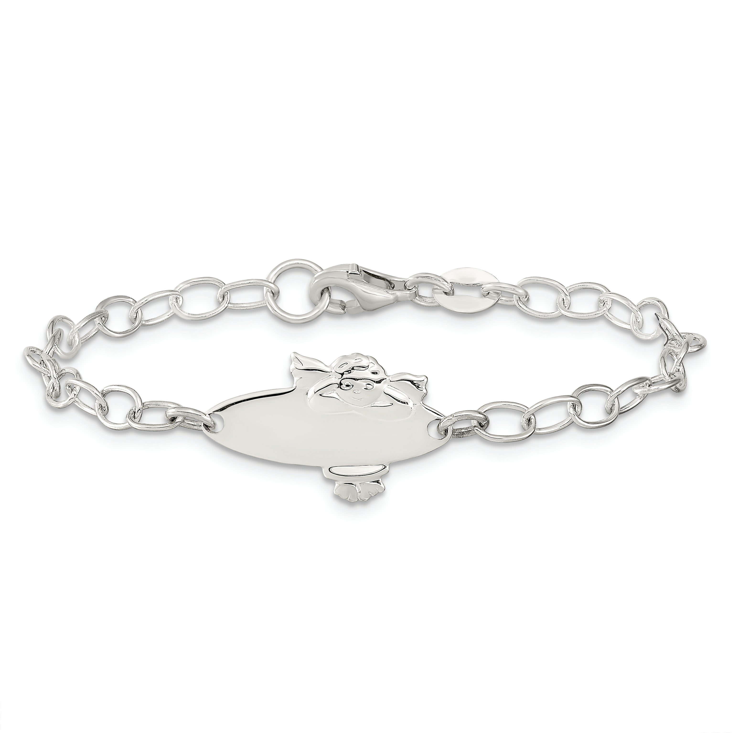 Sterling Silver Polished Angel Baby Engraveable ID Bracelet