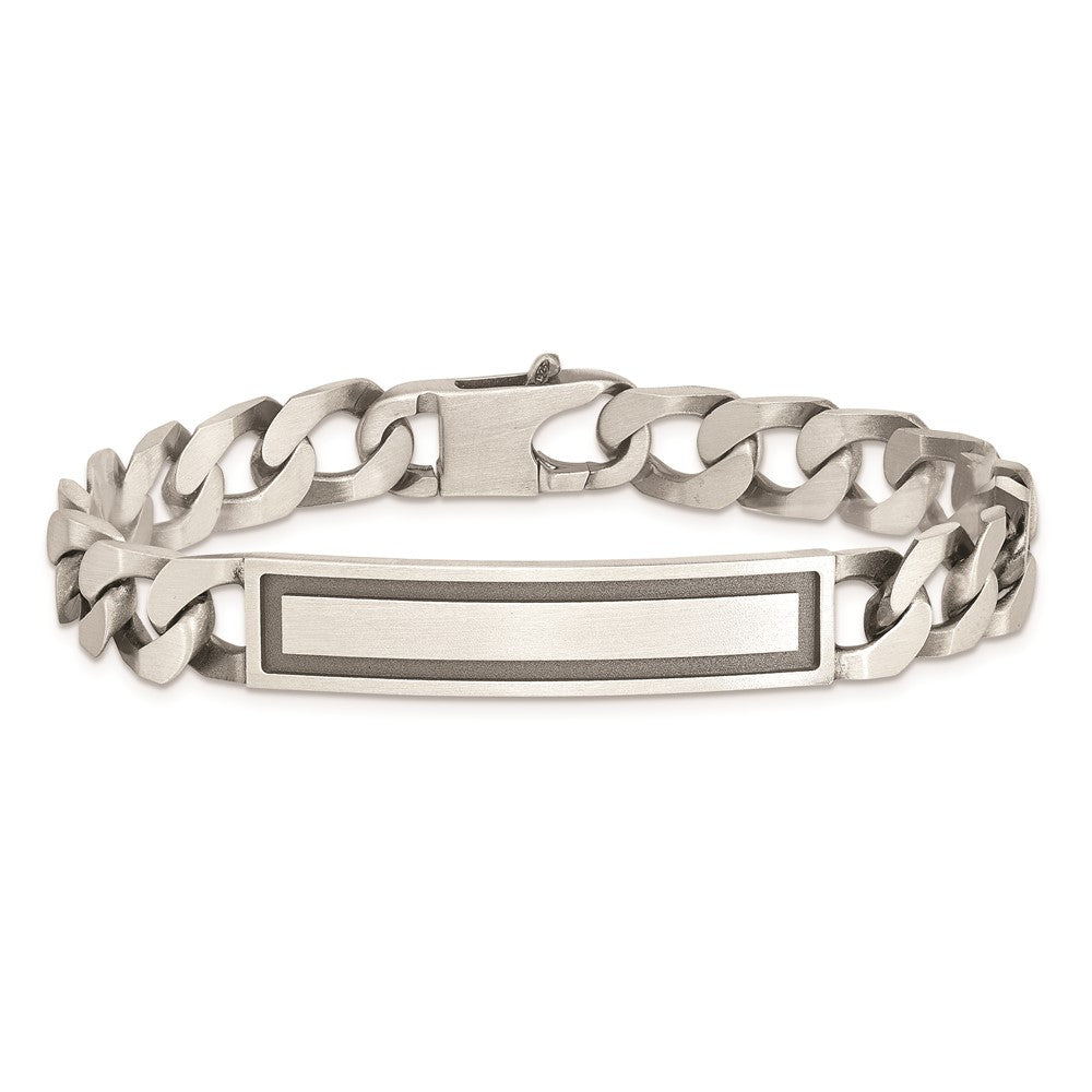 Sterling Silver Antiqued Satin  Curb Link ID Bracelet