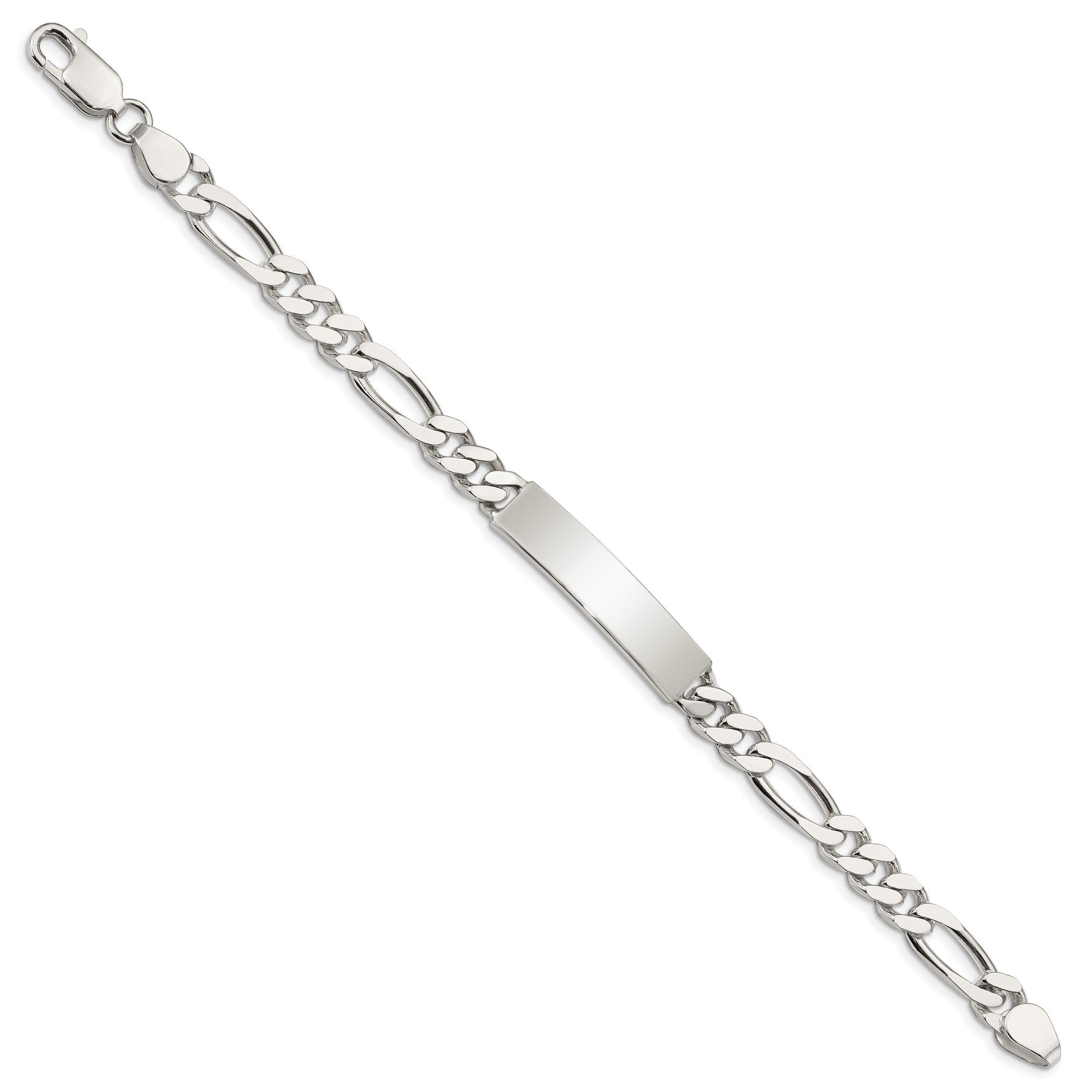 Sterling Silver Polished Engraveable Figaro Link ID Bracelet