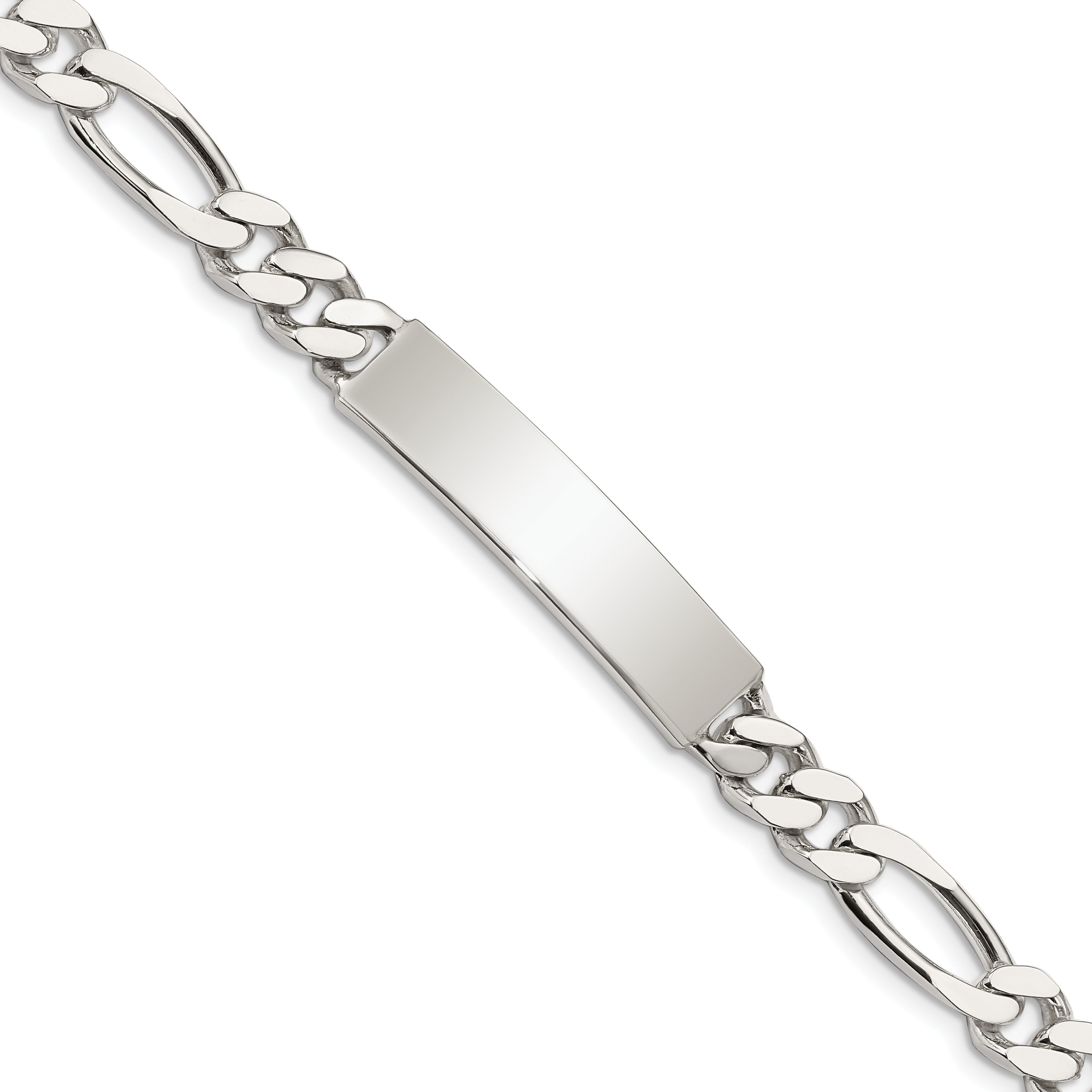 Sterling Silver Polished Engraveable Figaro Link ID Bracelet