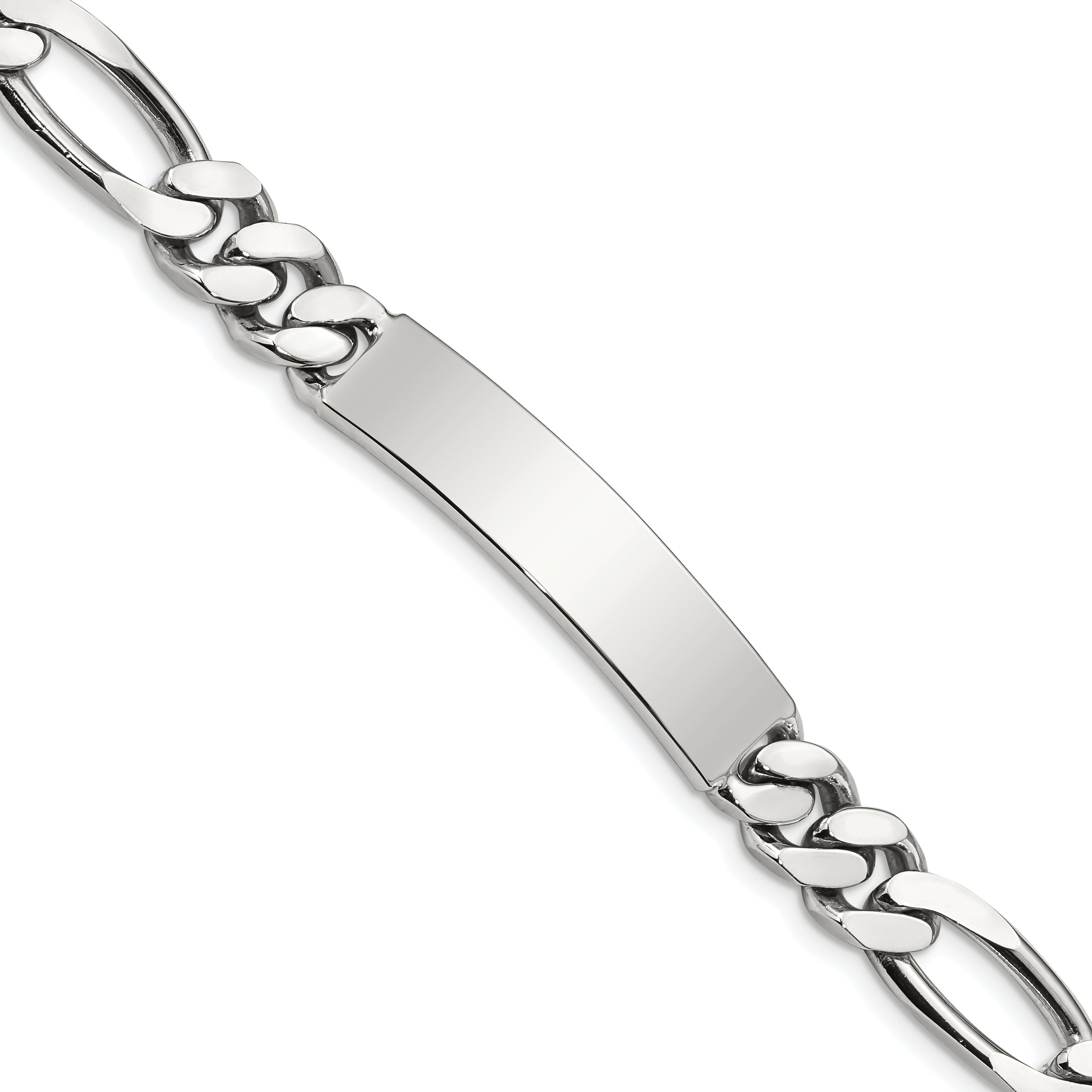 Sterling Silver Polished Engraveable Figaro Link ID Bracelet