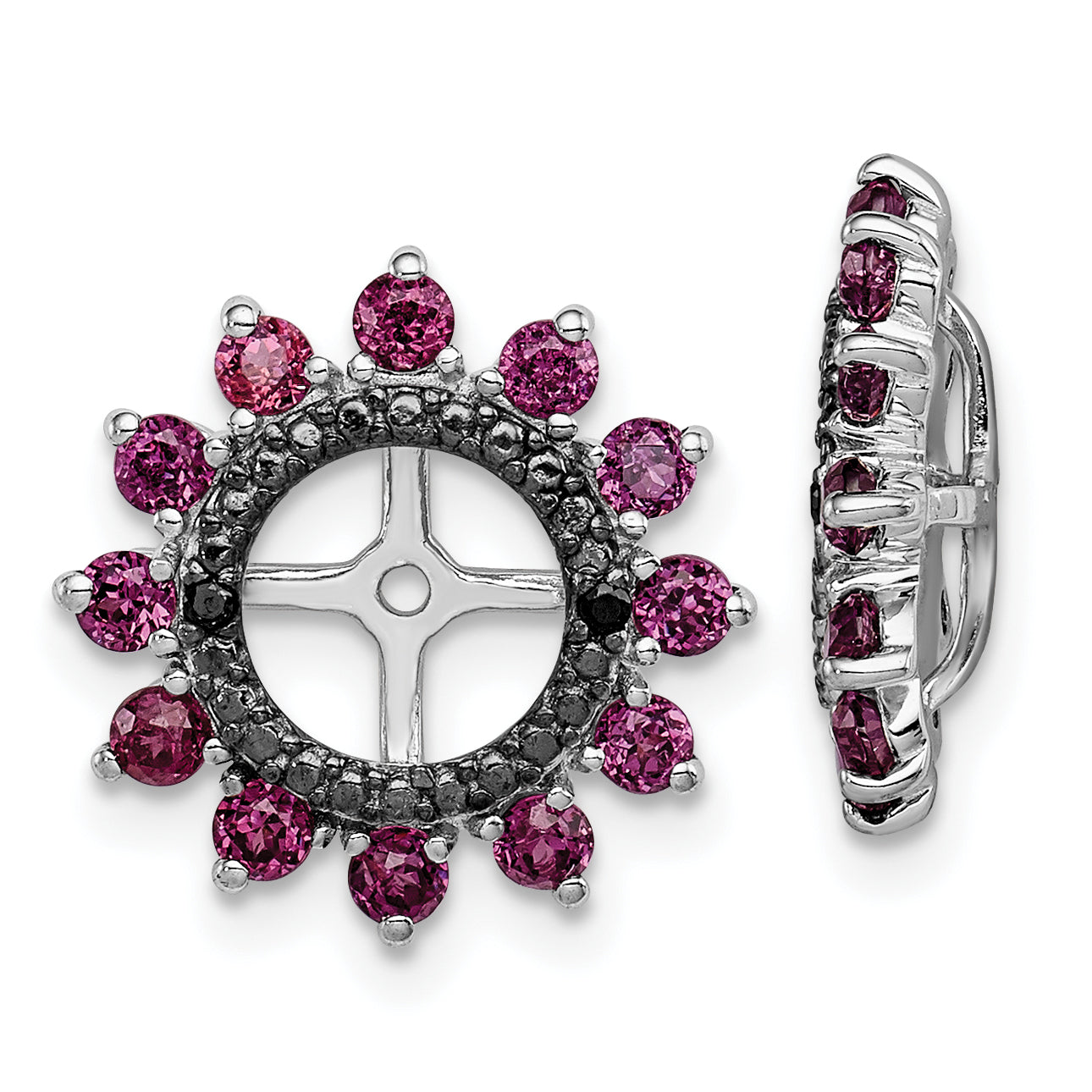 Sterling Silver Rhodium Rhodolite Garnet & Black Sapphire Earring Jacket Qj108Jun