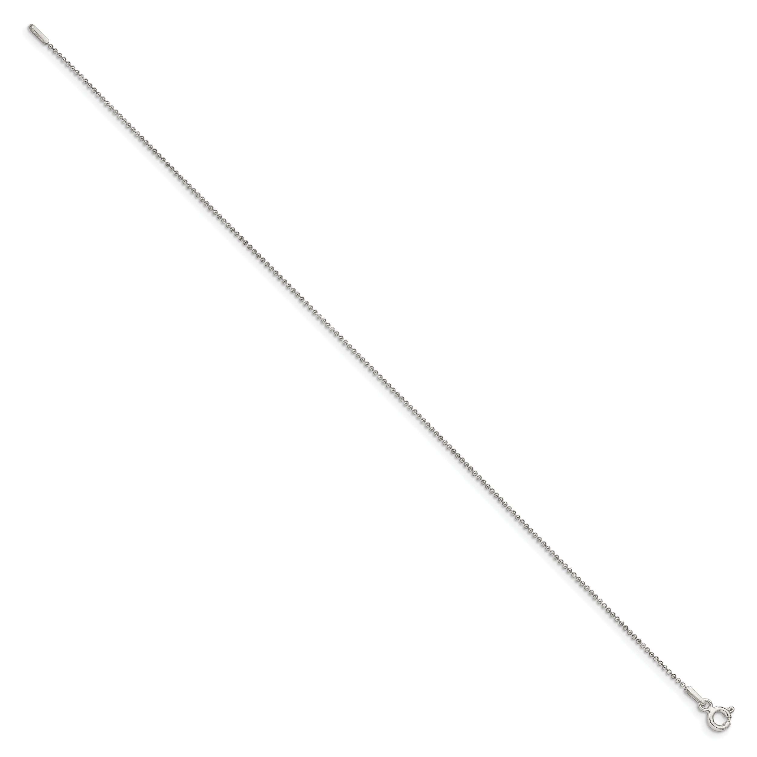 Sterling Silver 1mm Beaded Chain Anklet