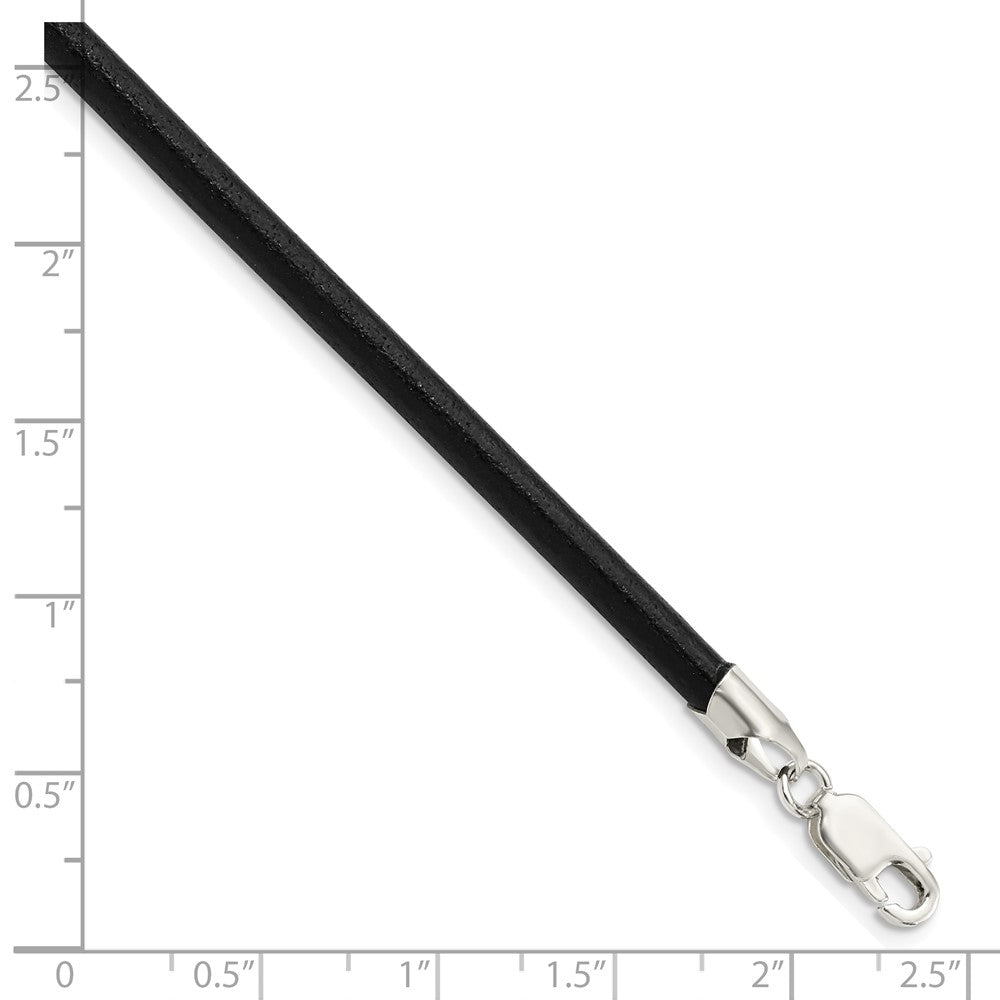 Sterling Silver 18inch 4mm Black Leather Necklace