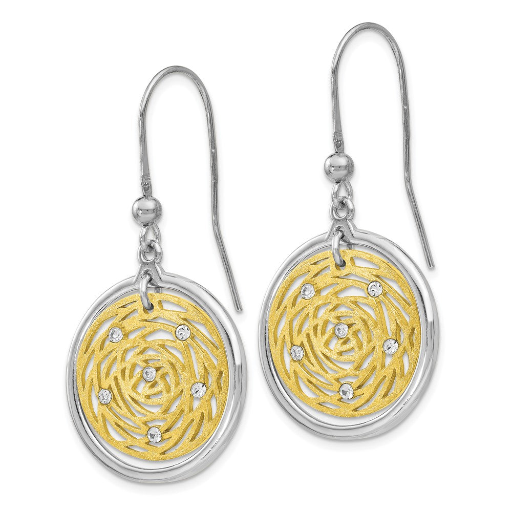 Sterling Silver Gold-tone Scratch-finish CZ Dangle Earrings