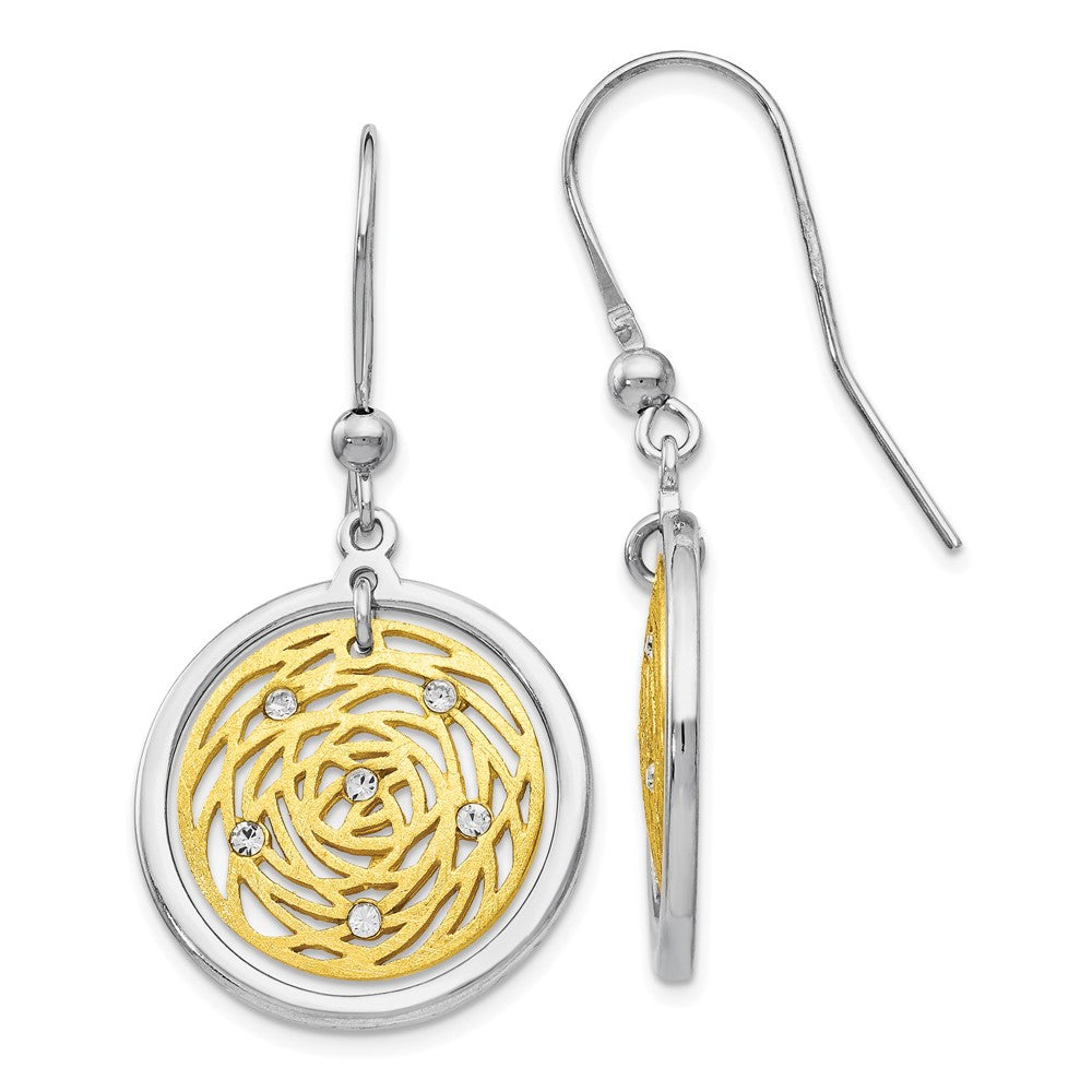 Sterling Silver Gold-tone Scratch-finish CZ Dangle Earrings