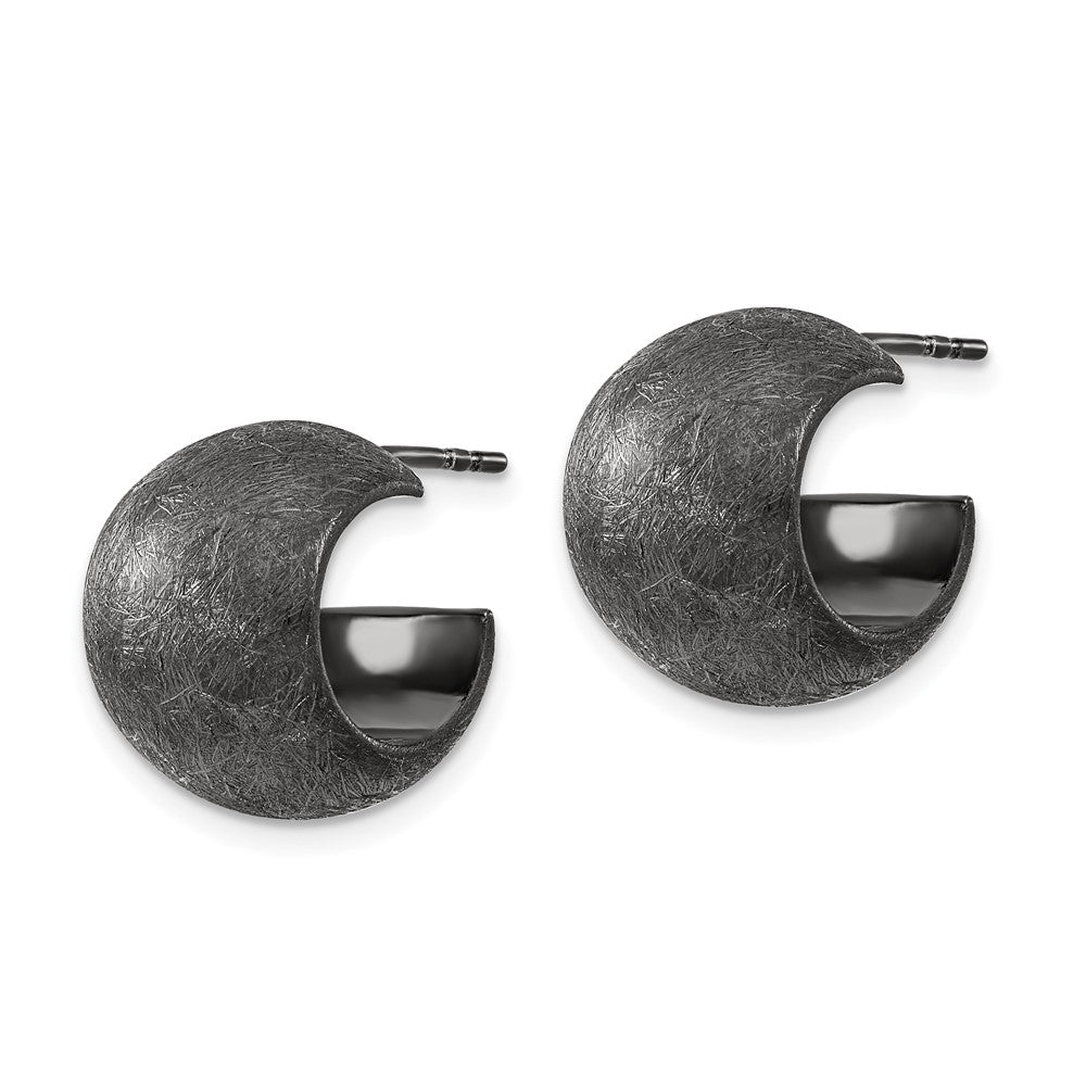 Sterling Silver & Black Ruthenium-plated Scratch Finish Post C-Hoop Earrings
