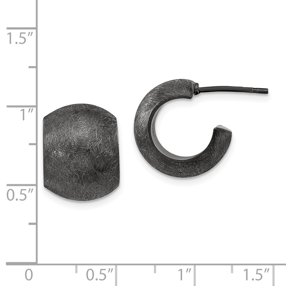 Sterling Silver & Black Ruthenium-plated Scratch Finish Post C-Hoop Earrings