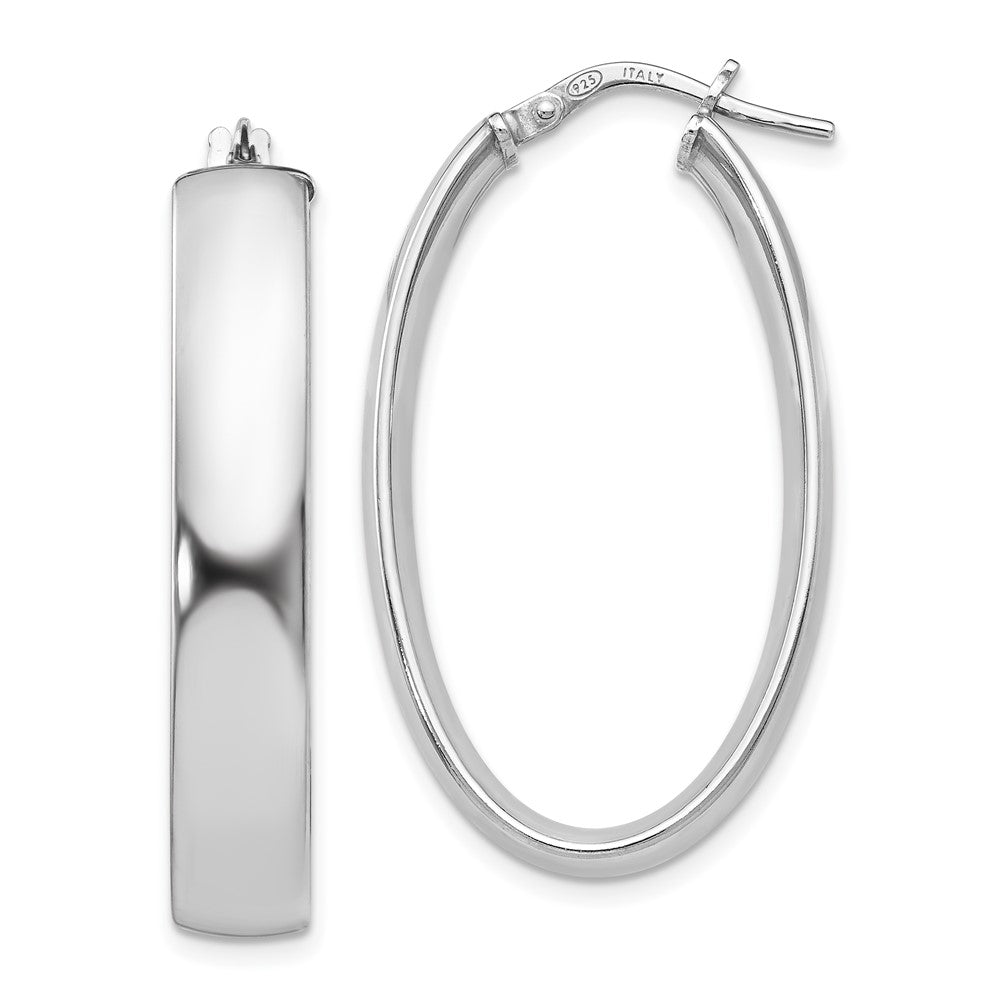 Sterling Silver Polished Oval Hinged Hoop Earrings