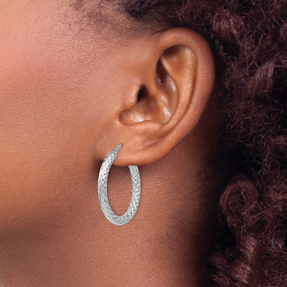 Sterling Silver Polished & Textured Hinged Hoop Earrings