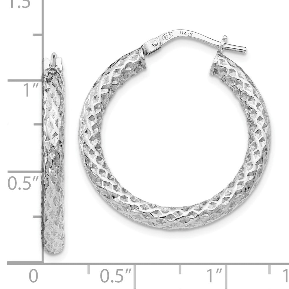 Sterling Silver Polished & Textured Hinged Hoop Earrings