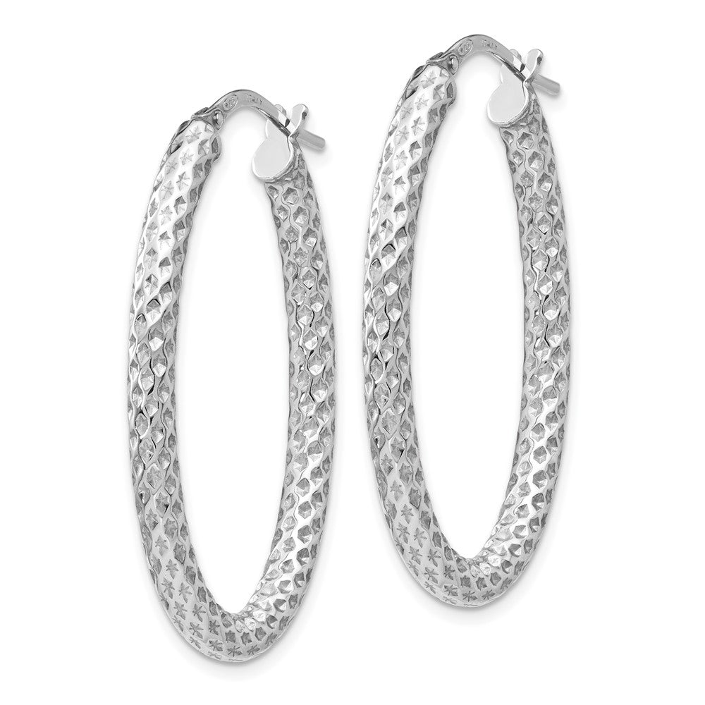 Sterling Silver Polished & Textured Oval Hinged Hoop Earrings