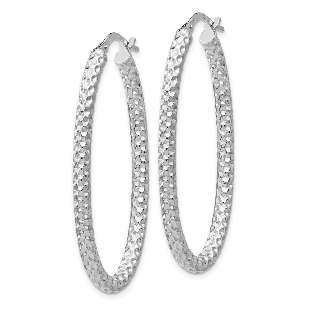 Sterling Silver Polished & Textured Oval Hinged Hoop Earrings
