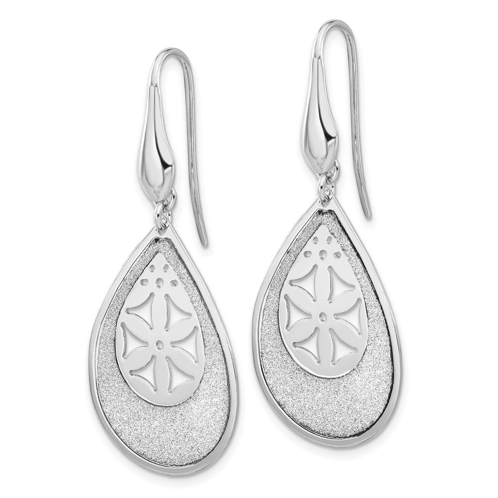 SS Polished Lasercut Flower Teardrop Dangle Earrings